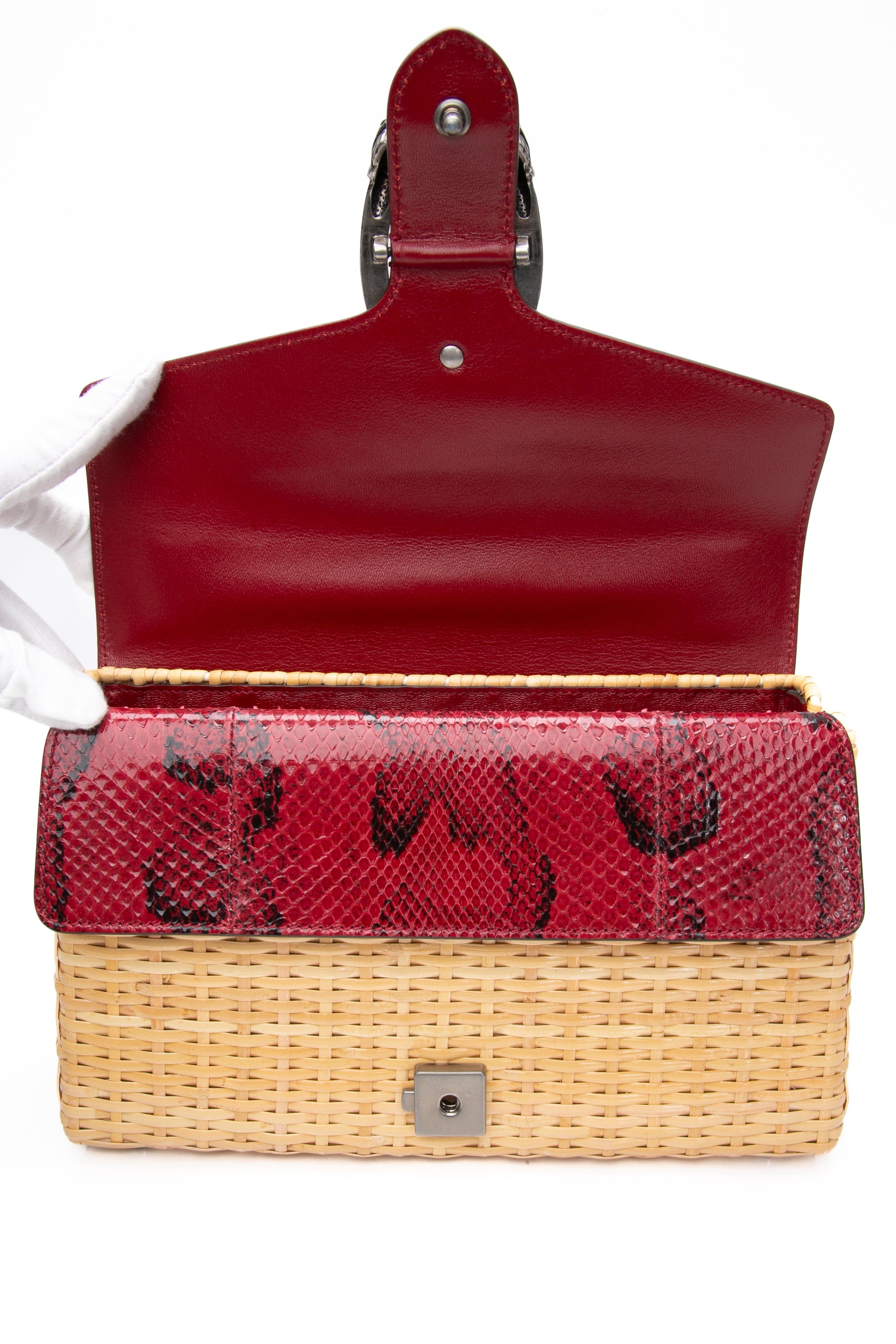 GUCCI Dionysus Red Snakeskin & Wicker Anaconda Rattan Medium Shoulder Bag
