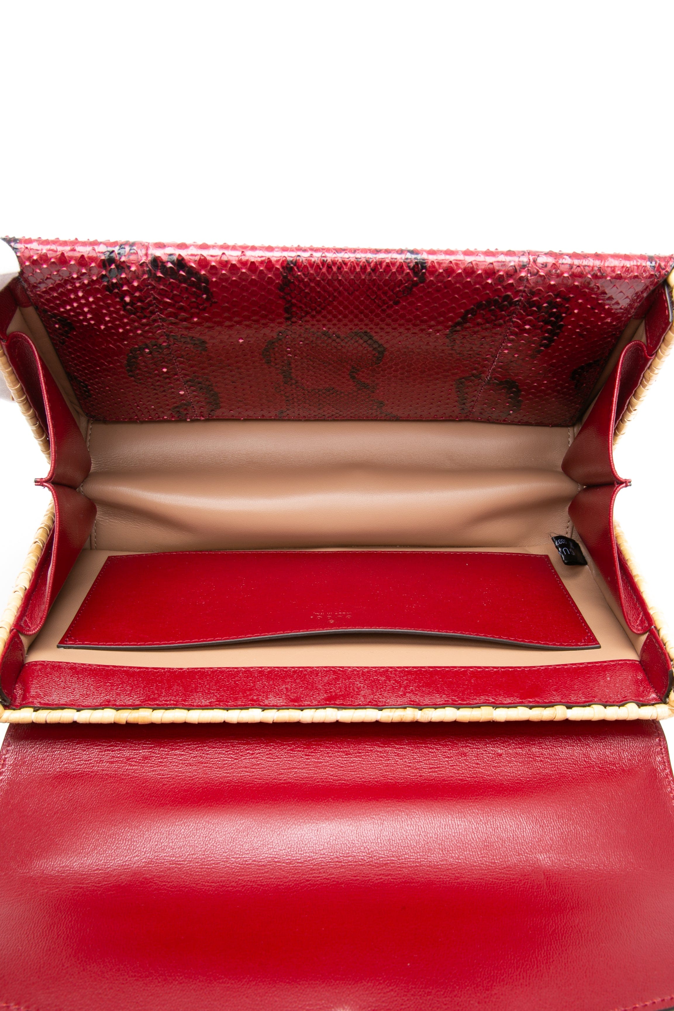 GUCCI Dionysus Red Snakeskin & Wicker Anaconda Rattan Medium Shoulder Bag