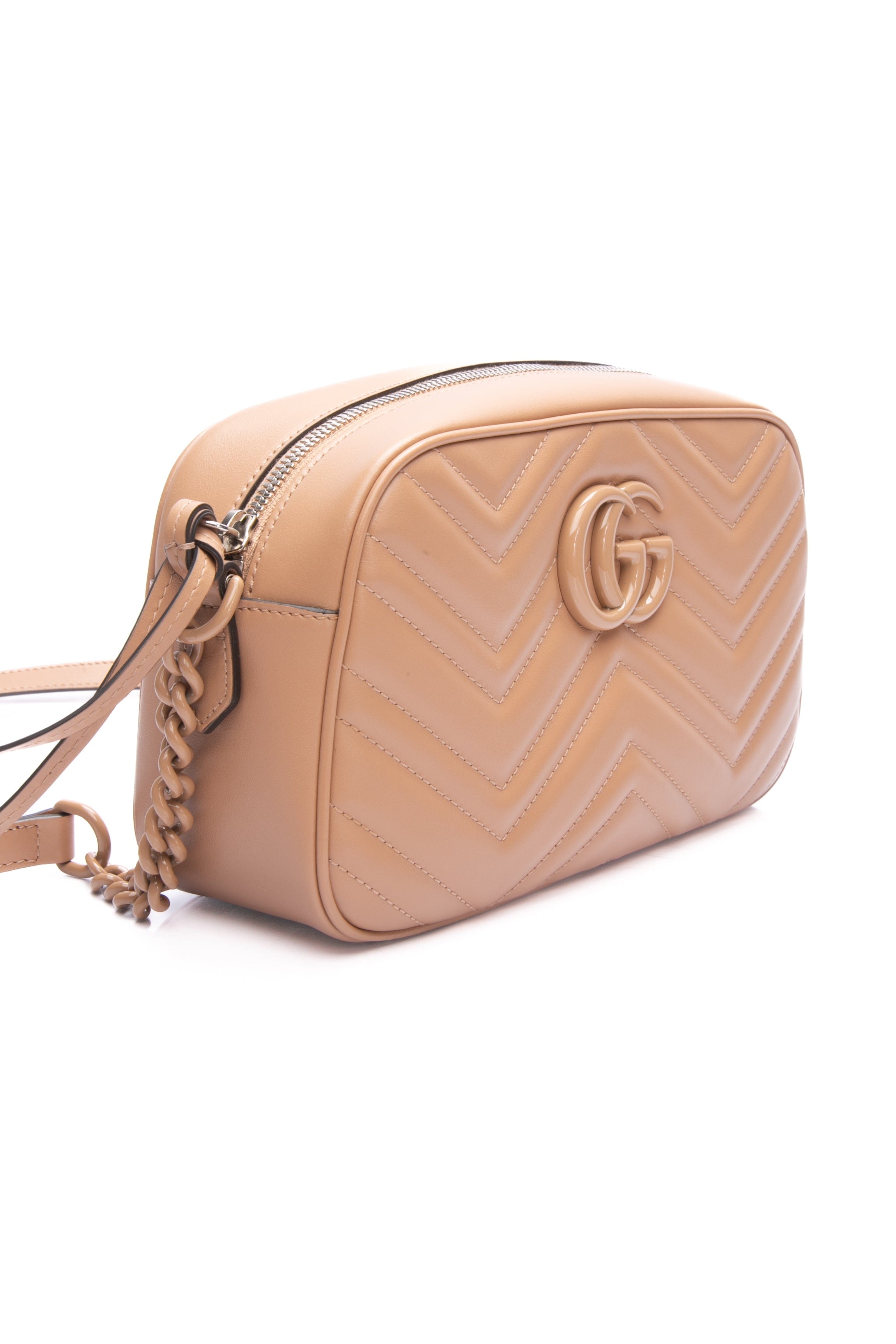 GUCCI Camelia Calfskin Matelasse Monochrome Small GG Marmont Chain Shoulder Bag