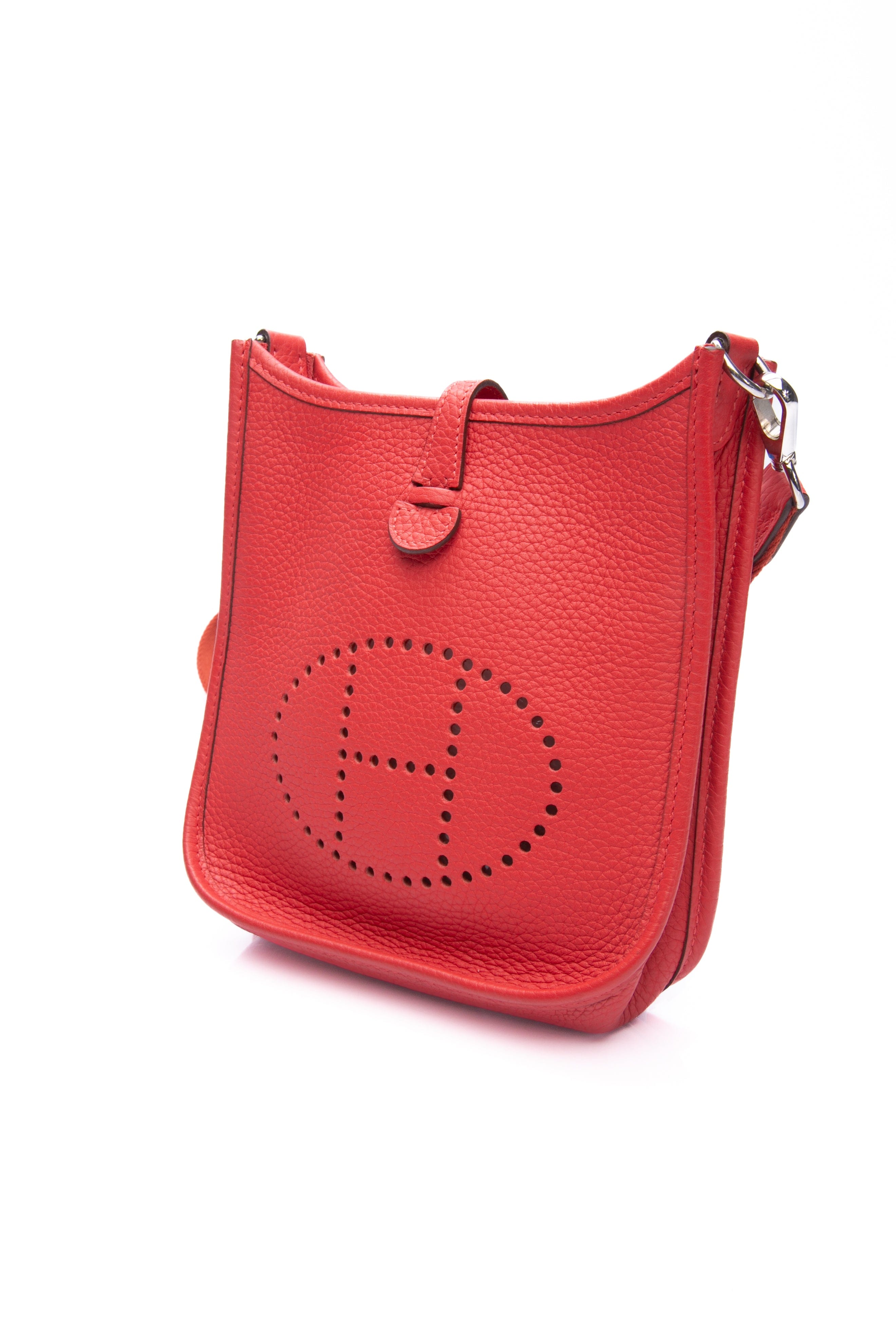 HERMES Rouge Pivoine Evelyne TPM Clemence Leather Crossbody Bag
