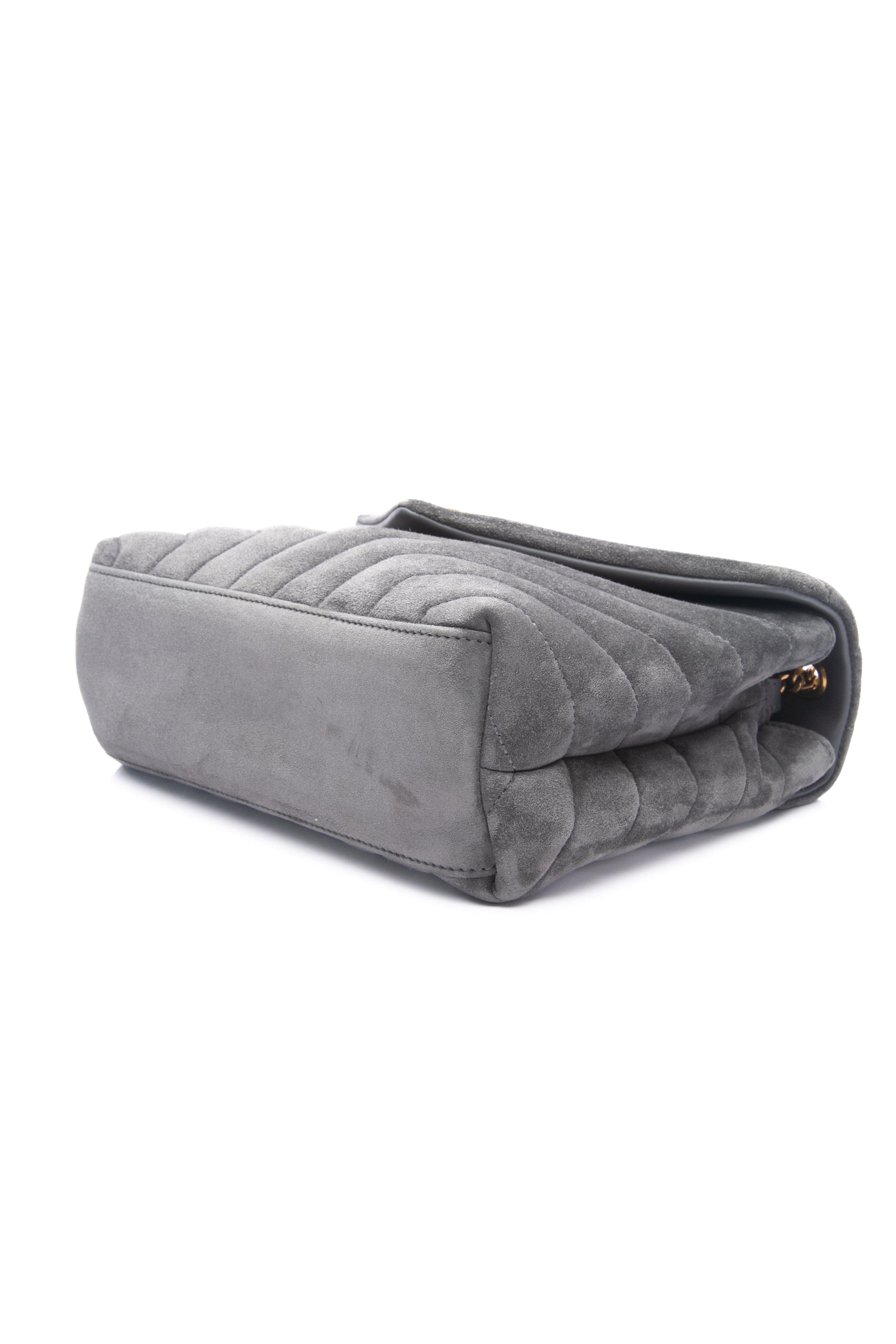 SAINT LAURENT Grey Loulou Small Quilted Suede Shoulder/Crossbody Bag