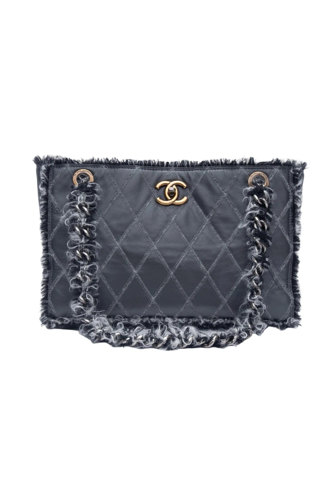 CHANEL Tweedy Grey Leather Tote Bag