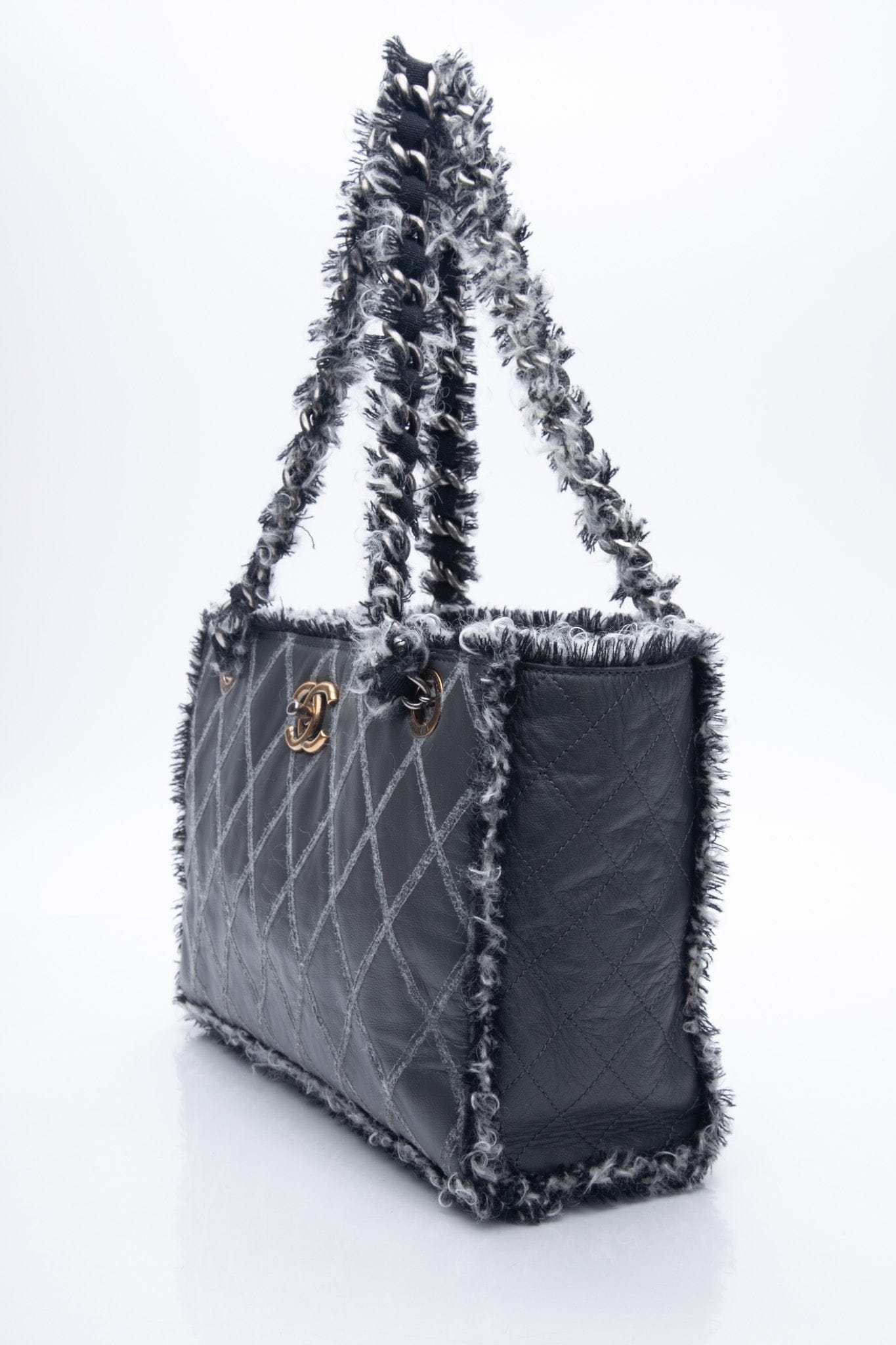 CHANEL Tweedy Grey Leather Tote Bag
