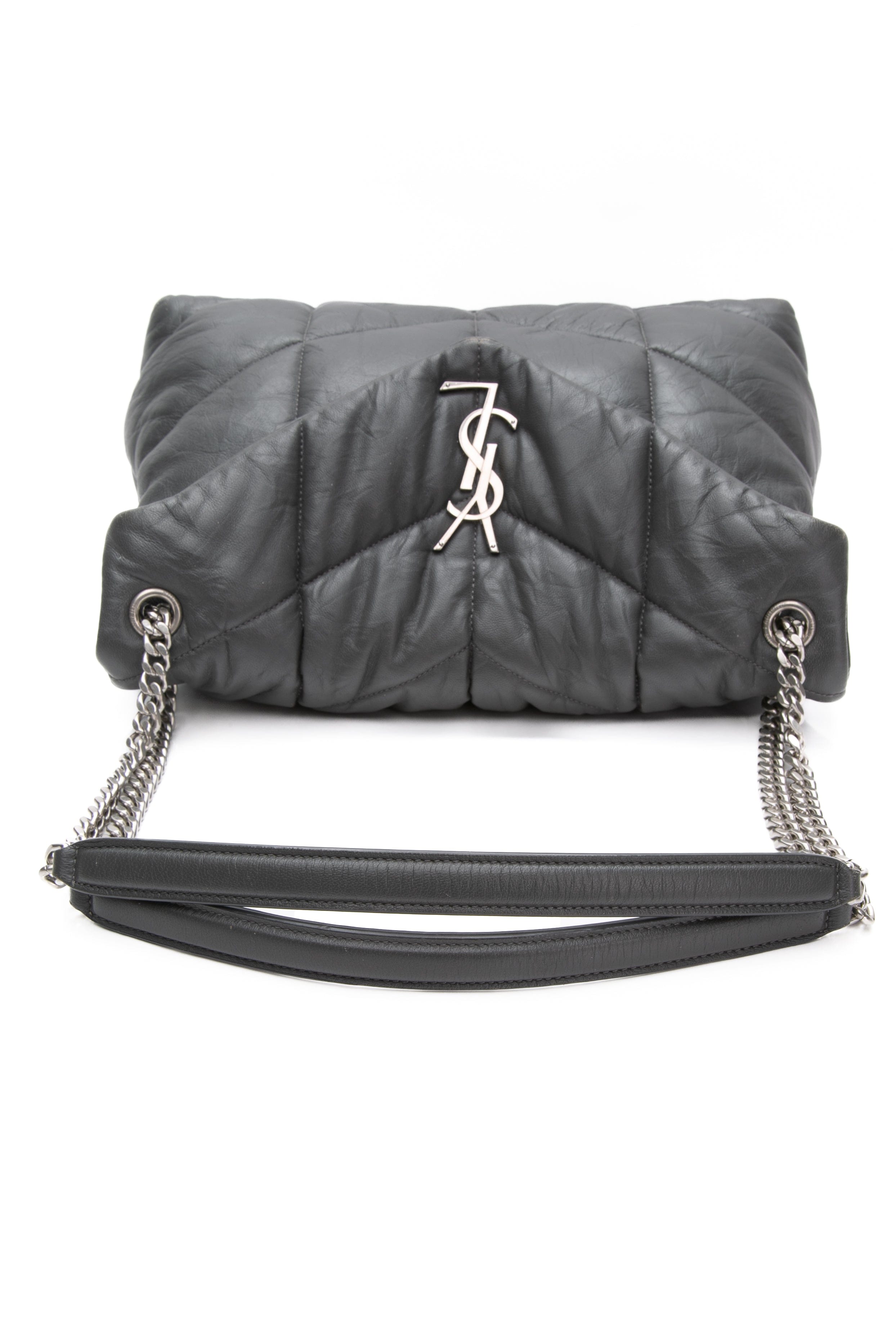 SAINT LAURENT Grey Quilted Leather Medium Loulou Puffer Shoulder Bag