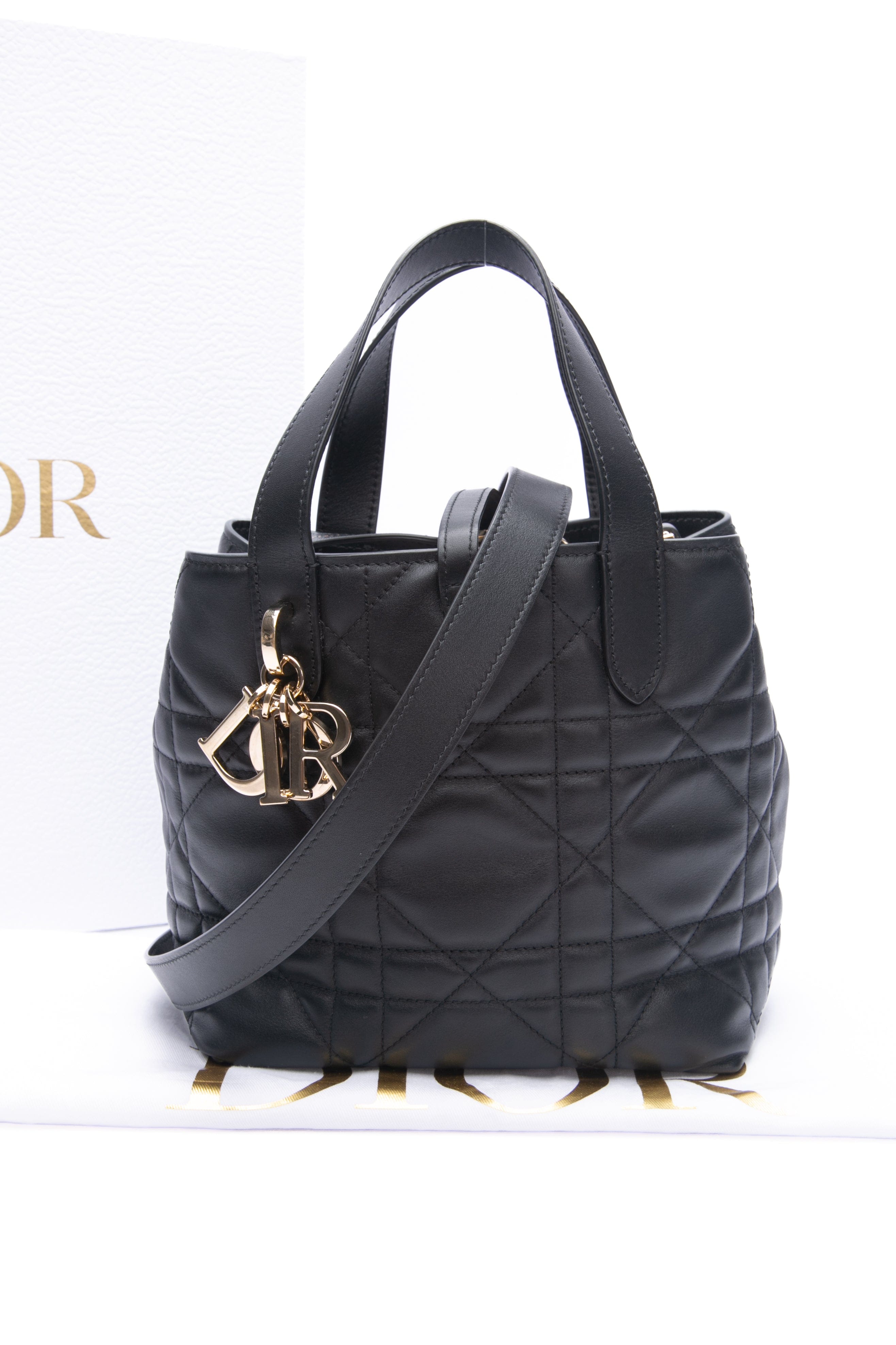 DIOR Black Cannage Small Dior Toujours Vertical Tote Bag