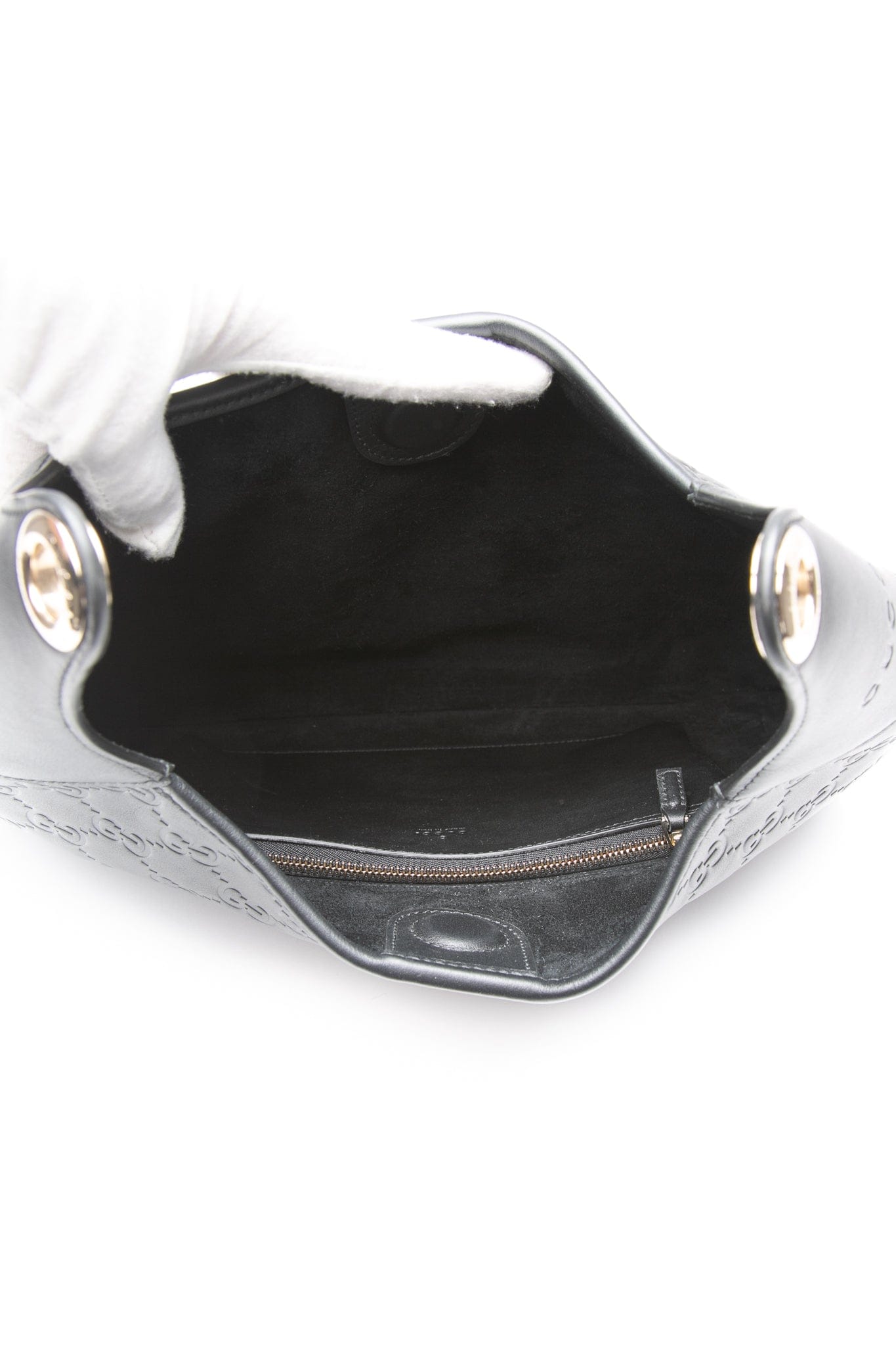 GUCCI Black Guccissima Gucci B Medium Shoulder Bag (New)