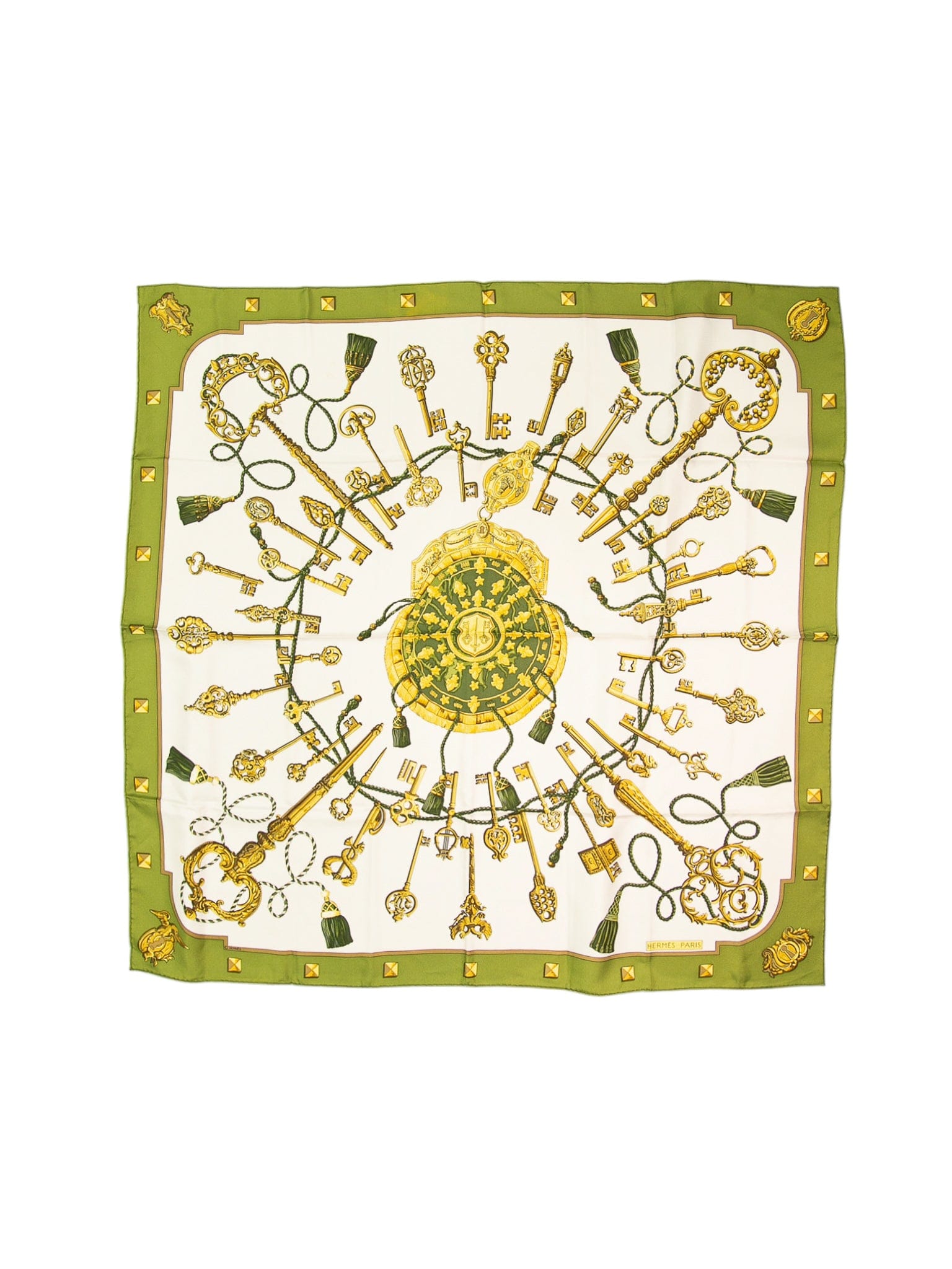 HERMES Green Les Cles Key Silk Scarf