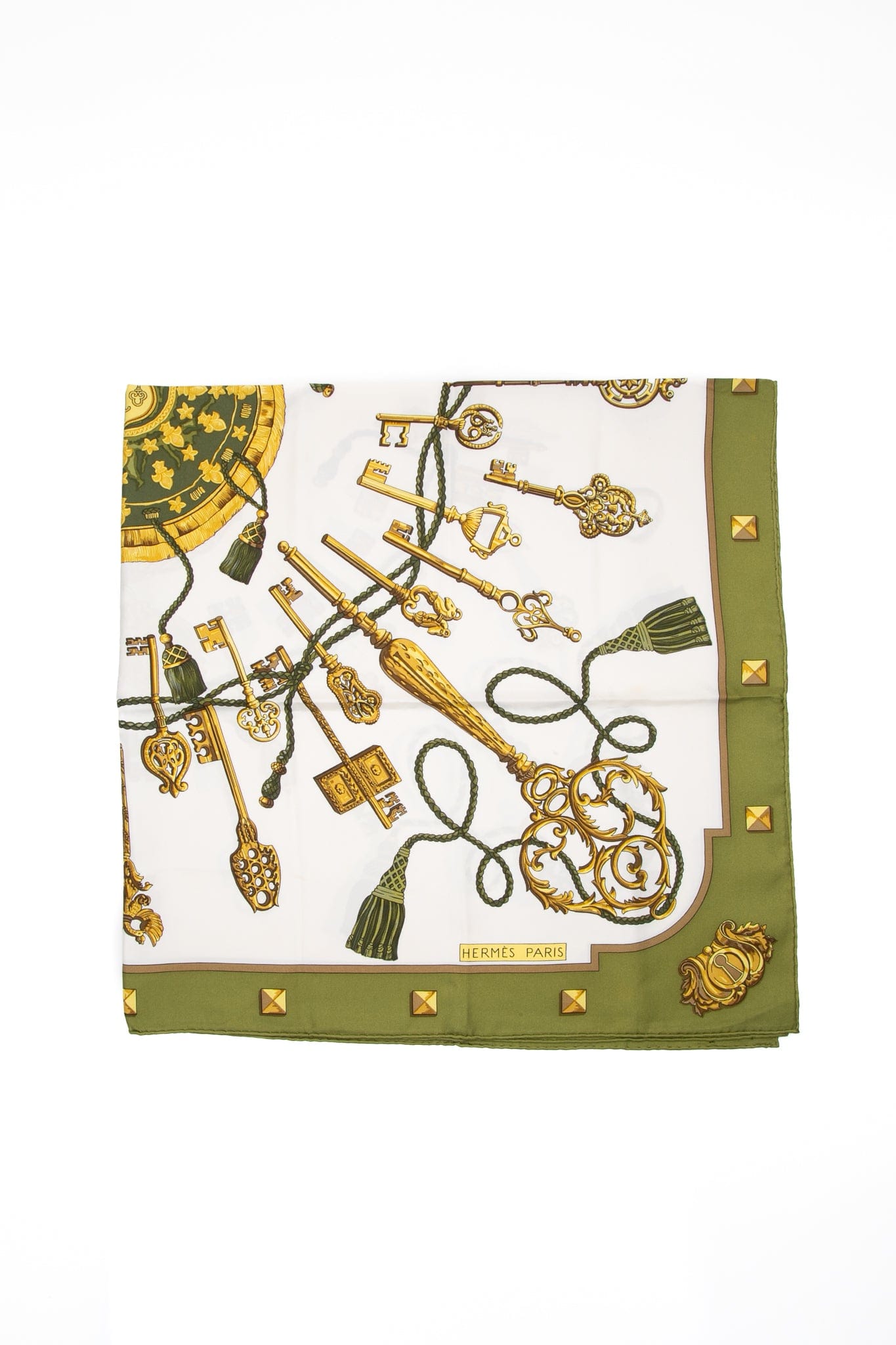 HERMES Green Les Cles Key Silk Scarf