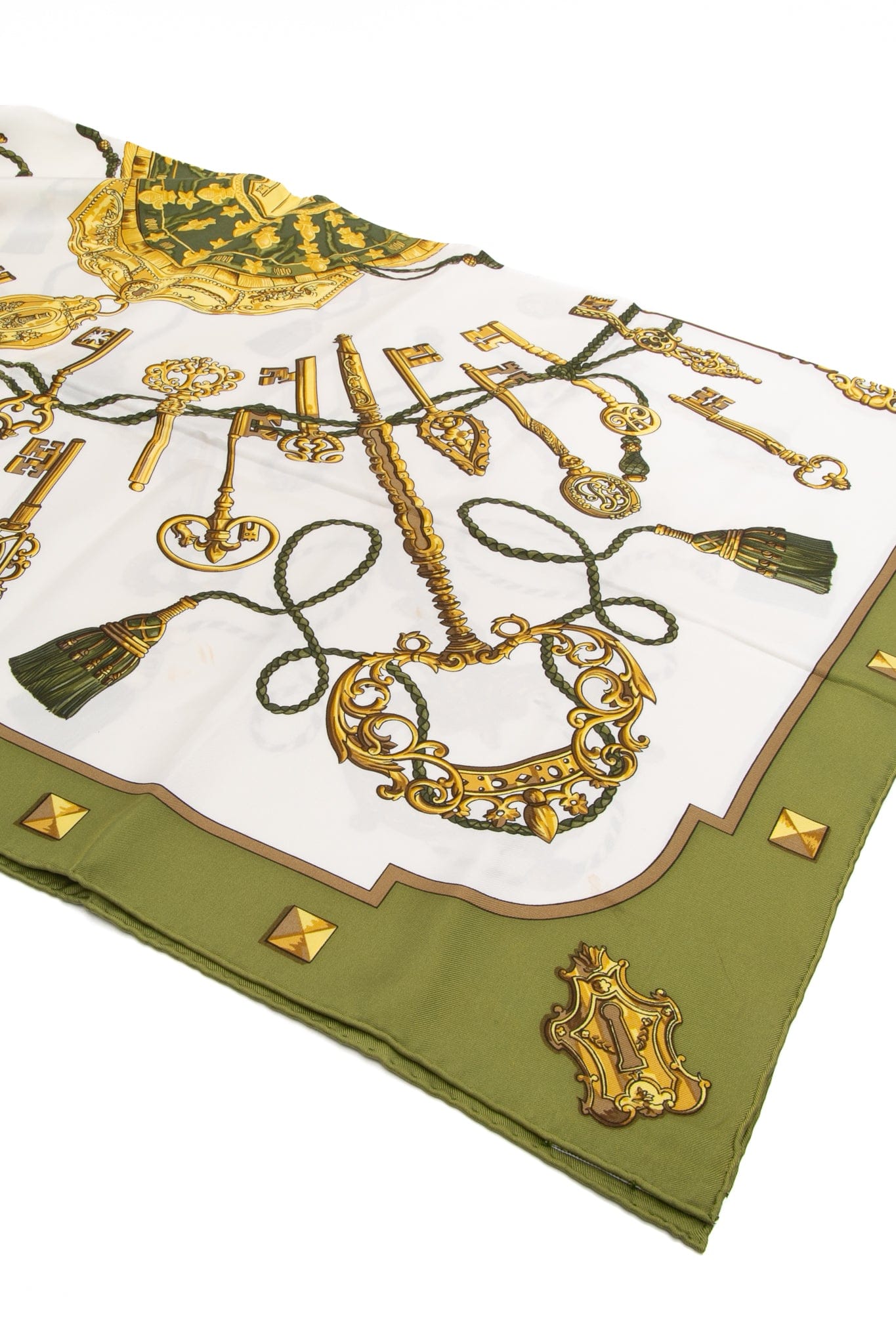 HERMES Green Les Cles Key Silk Scarf