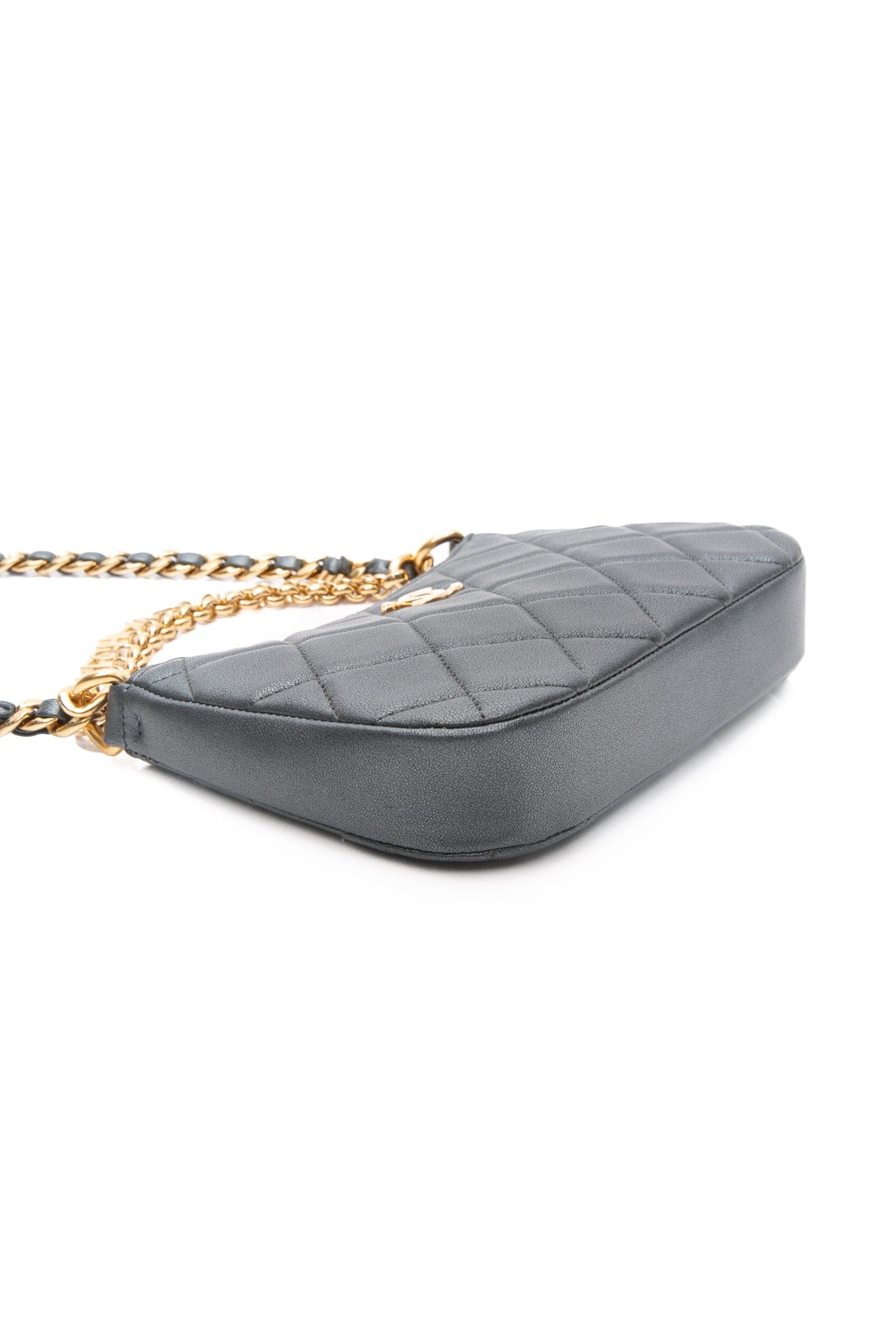 CHANEL 24P Grey Metallic Lambskin Coco Mark Crossbody Bag