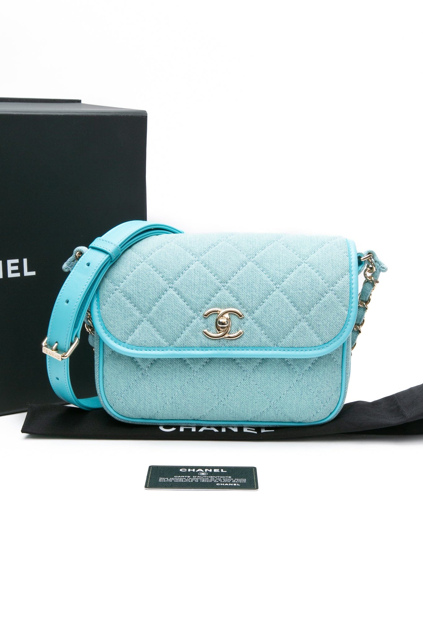 CHANEL Blue Denim CC Quilted Small Messenger Flap Crossbody Bag