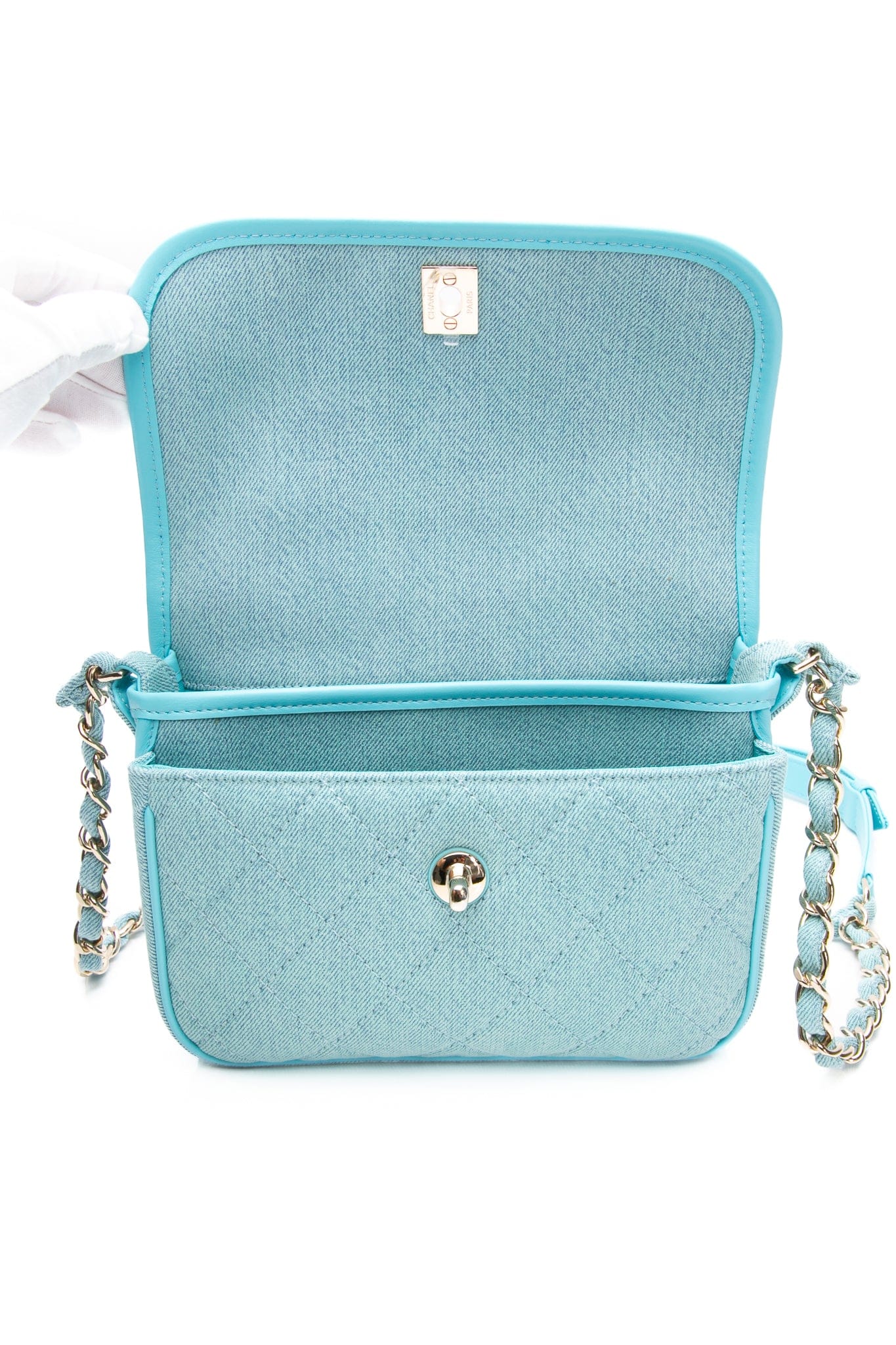 CHANEL Blue Denim CC Quilted Small Messenger Flap Crossbody Bag