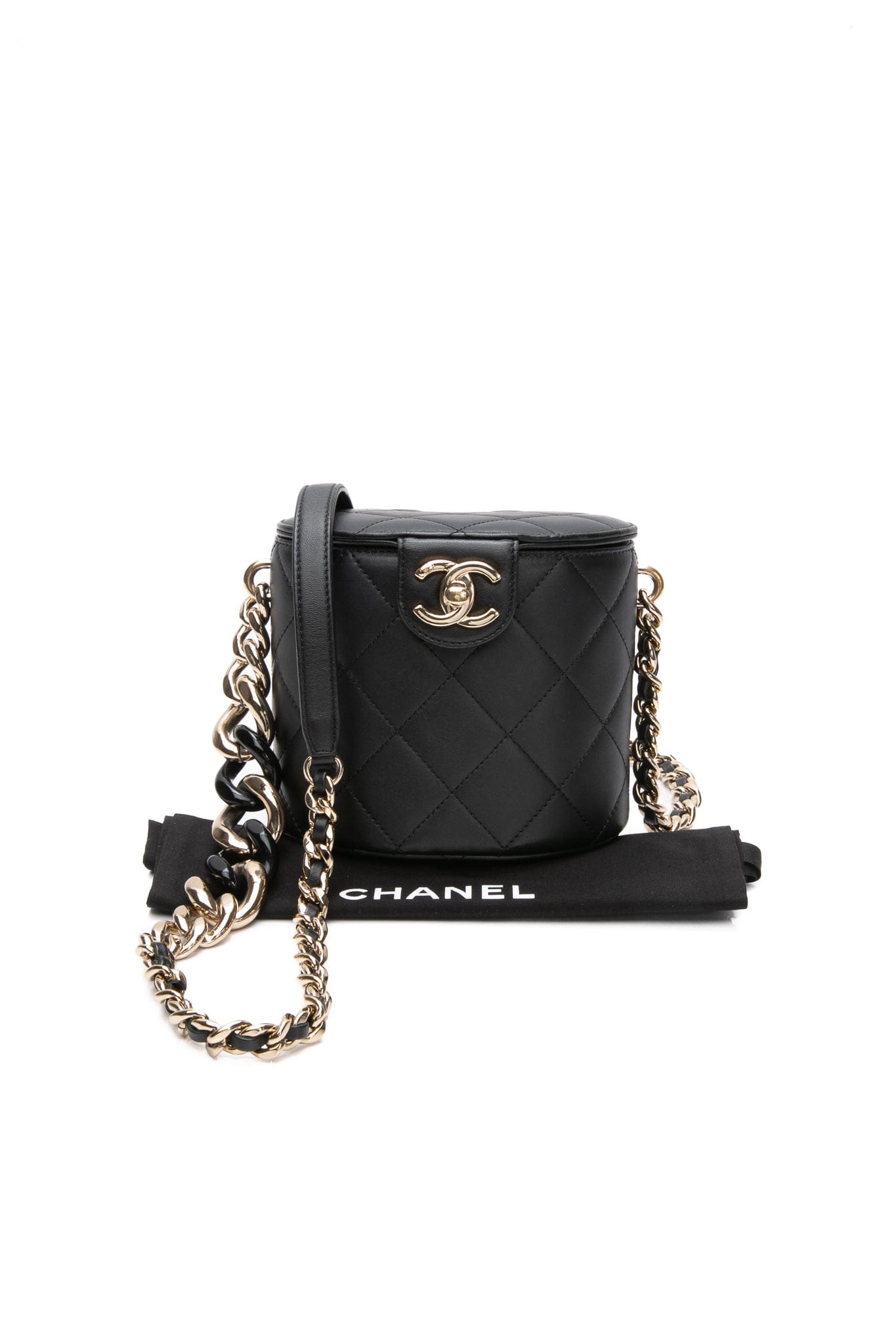 CHANEL Black Lambskin Resin Elegant Chain Vanity Case Crossbody Bag