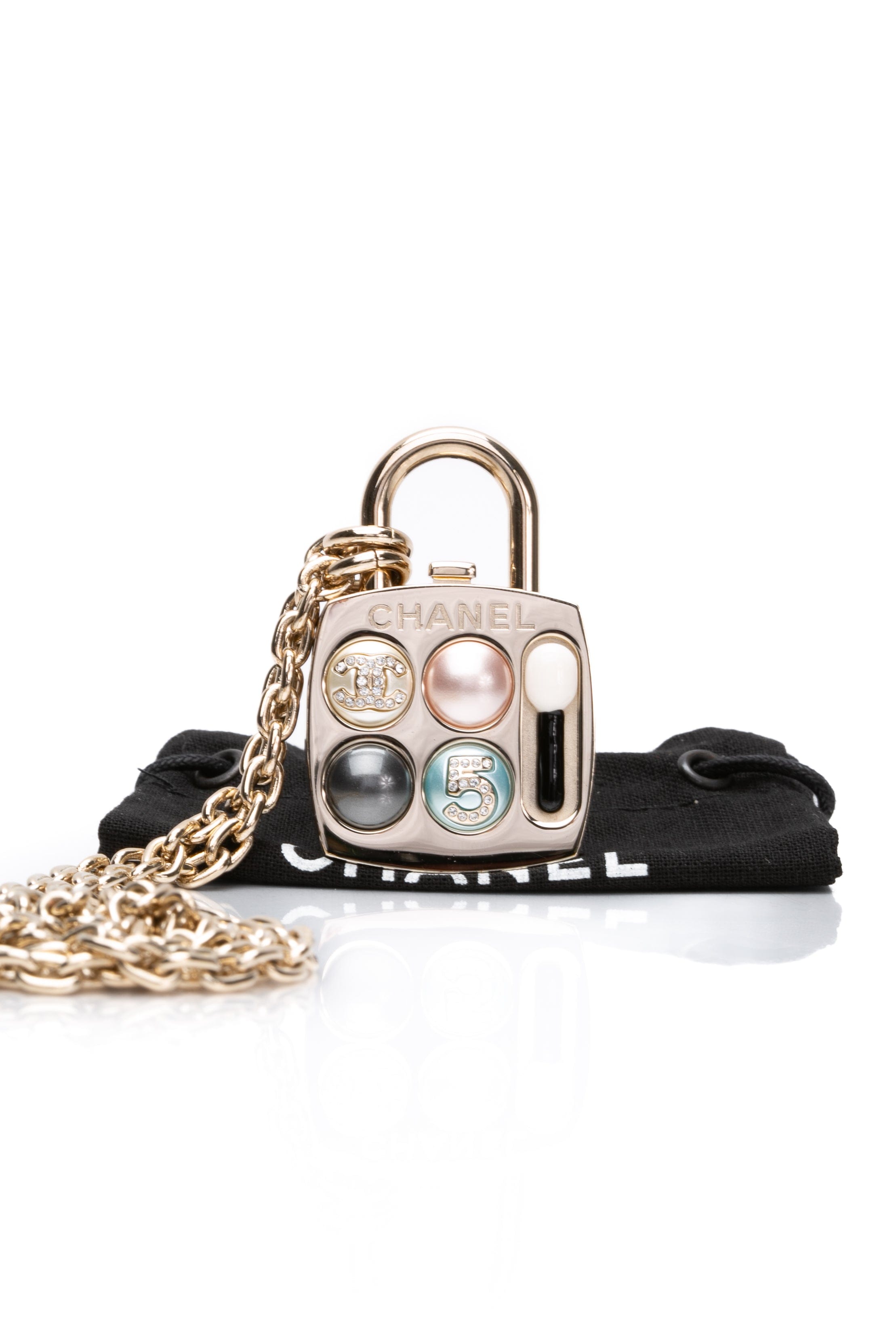 CHANEL 23S Coco Mark Pallet Charm Mirror Padlock Necklace