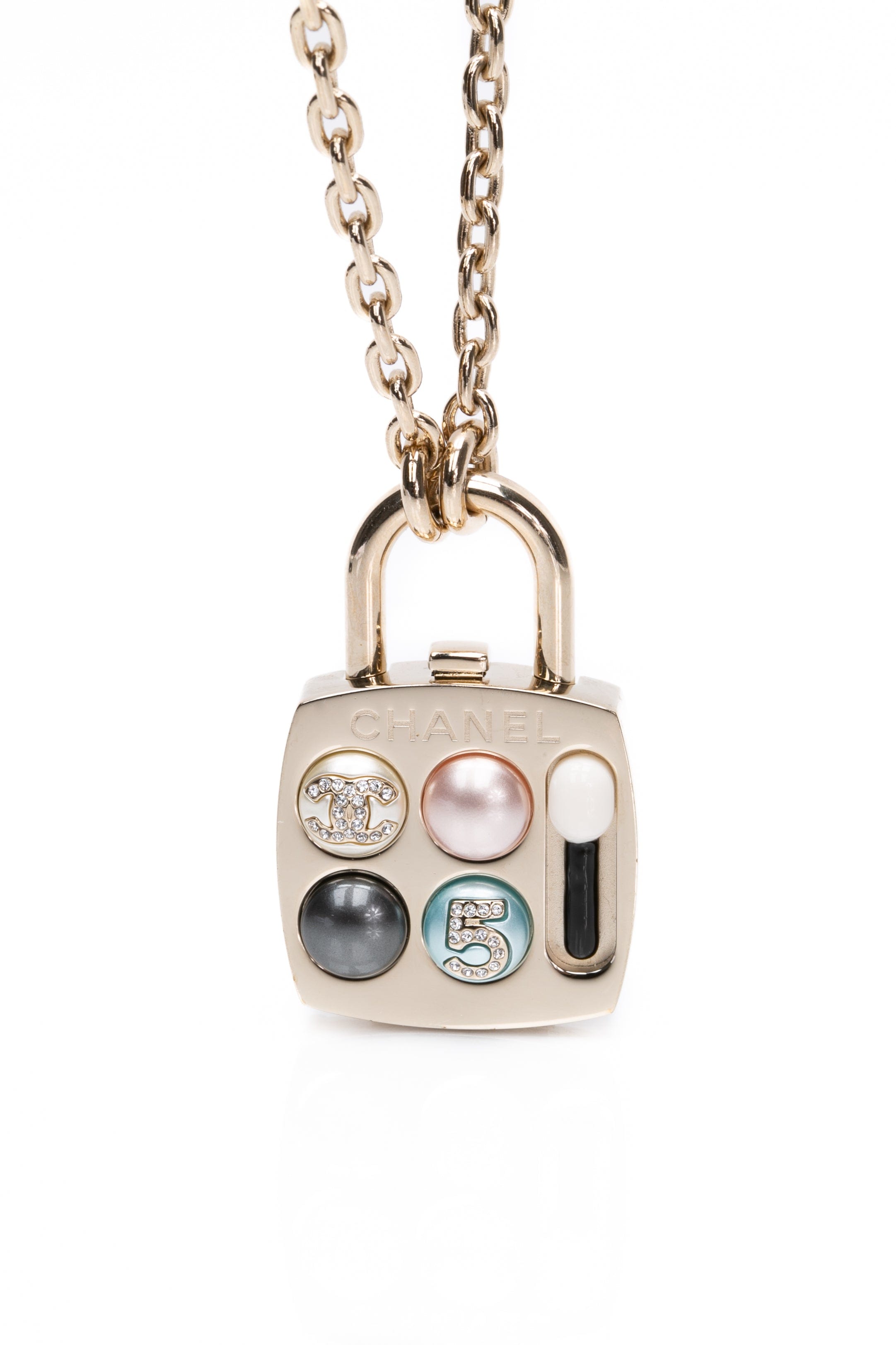 CHANEL 23S Coco Mark Pallet Charm Mirror Padlock Necklace