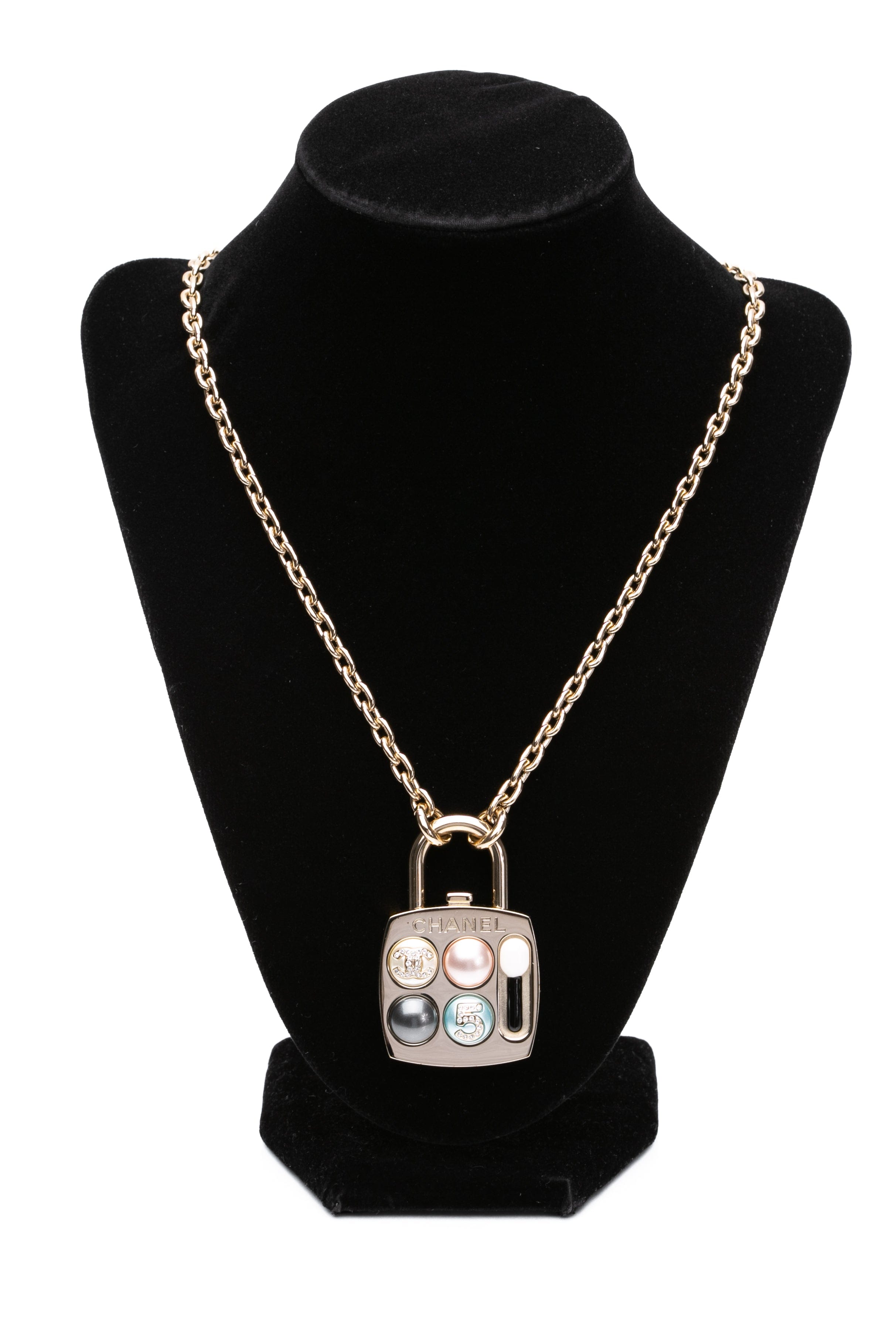 CHANEL 23S Coco Mark Pallet Charm Mirror Padlock Necklace
