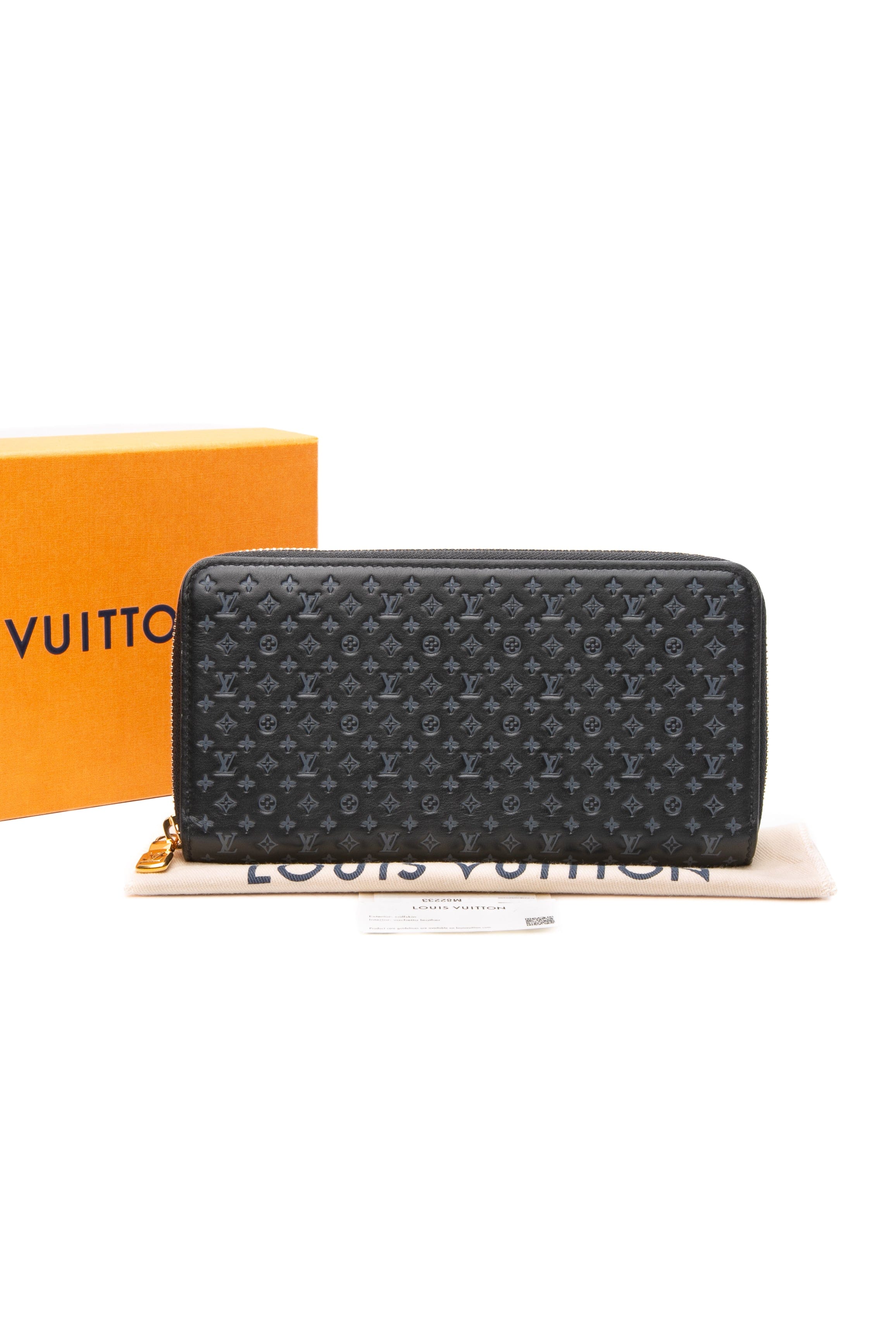 LOUIS VUITTON Black Calfskin Nanogram Embossed Zippy Wallet