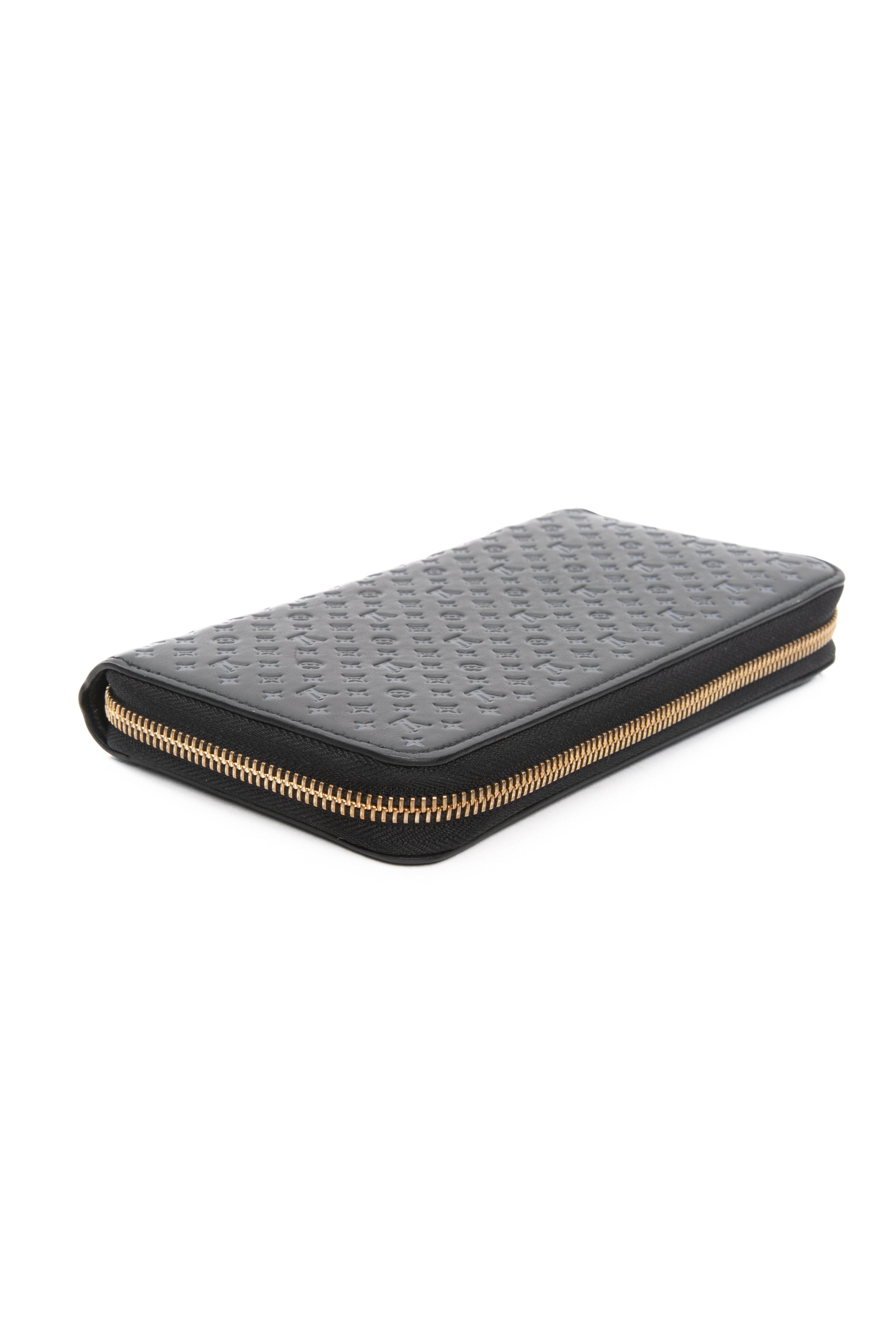 LOUIS VUITTON Black Calfskin Nanogram Embossed Zippy Wallet