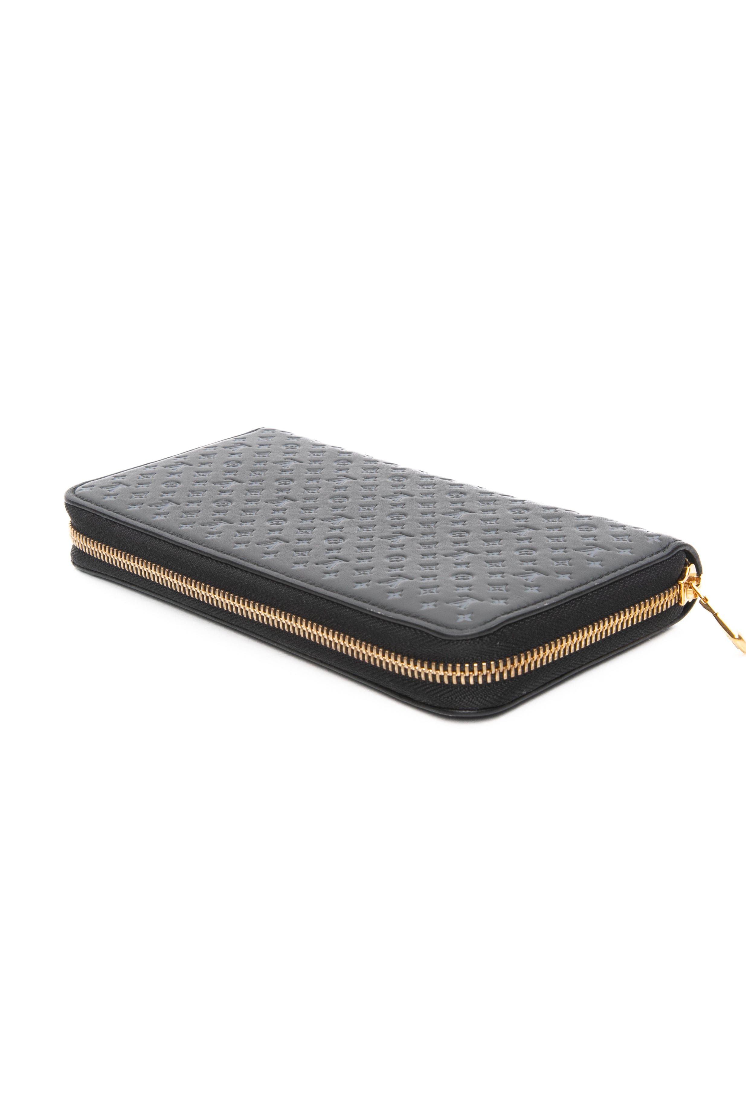 LOUIS VUITTON Black Calfskin Nanogram Embossed Zippy Wallet