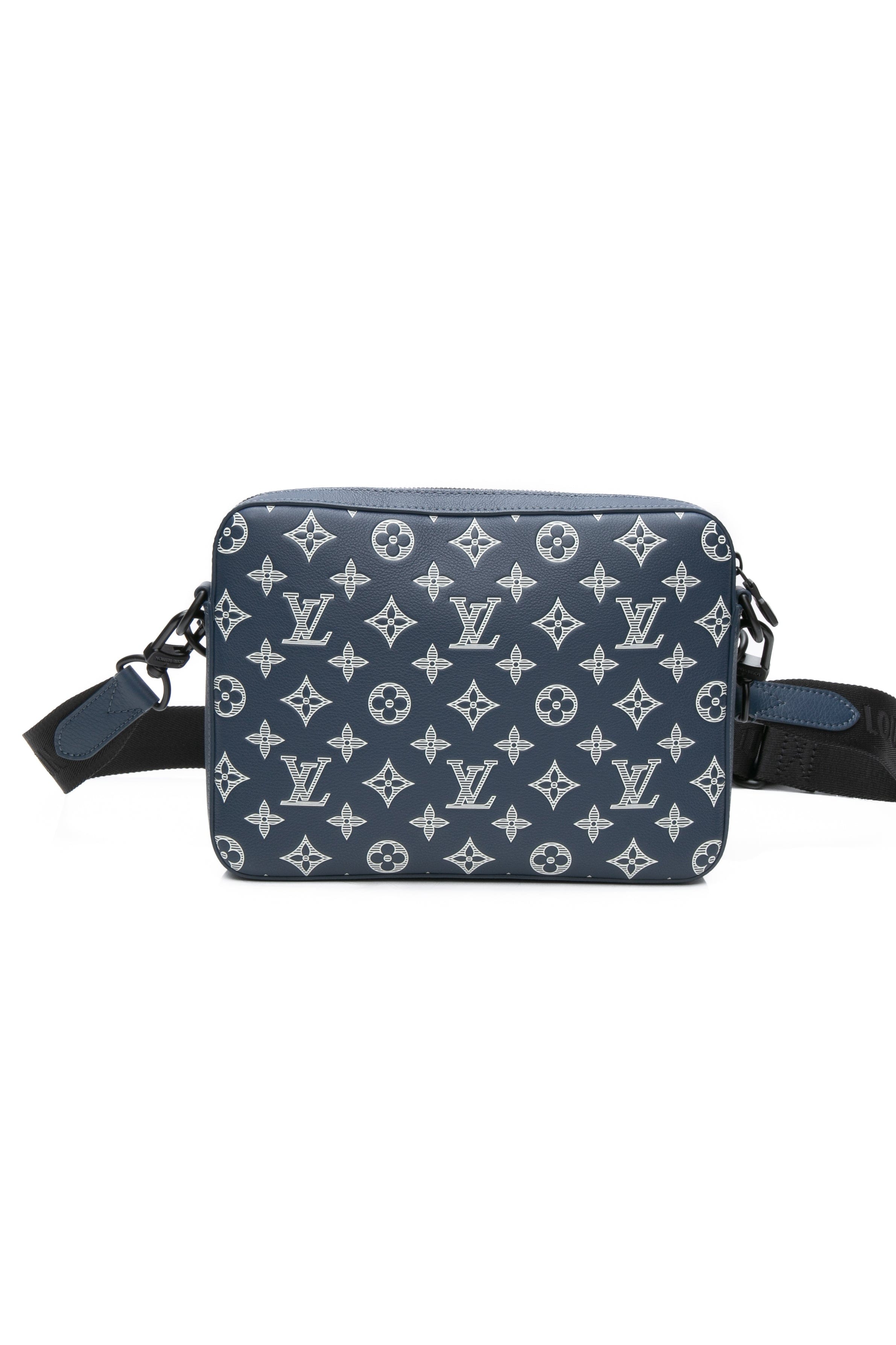 LOUIS VUITTON Navy Blue Monogram Shadow Trio Messenger Crossbody Bag