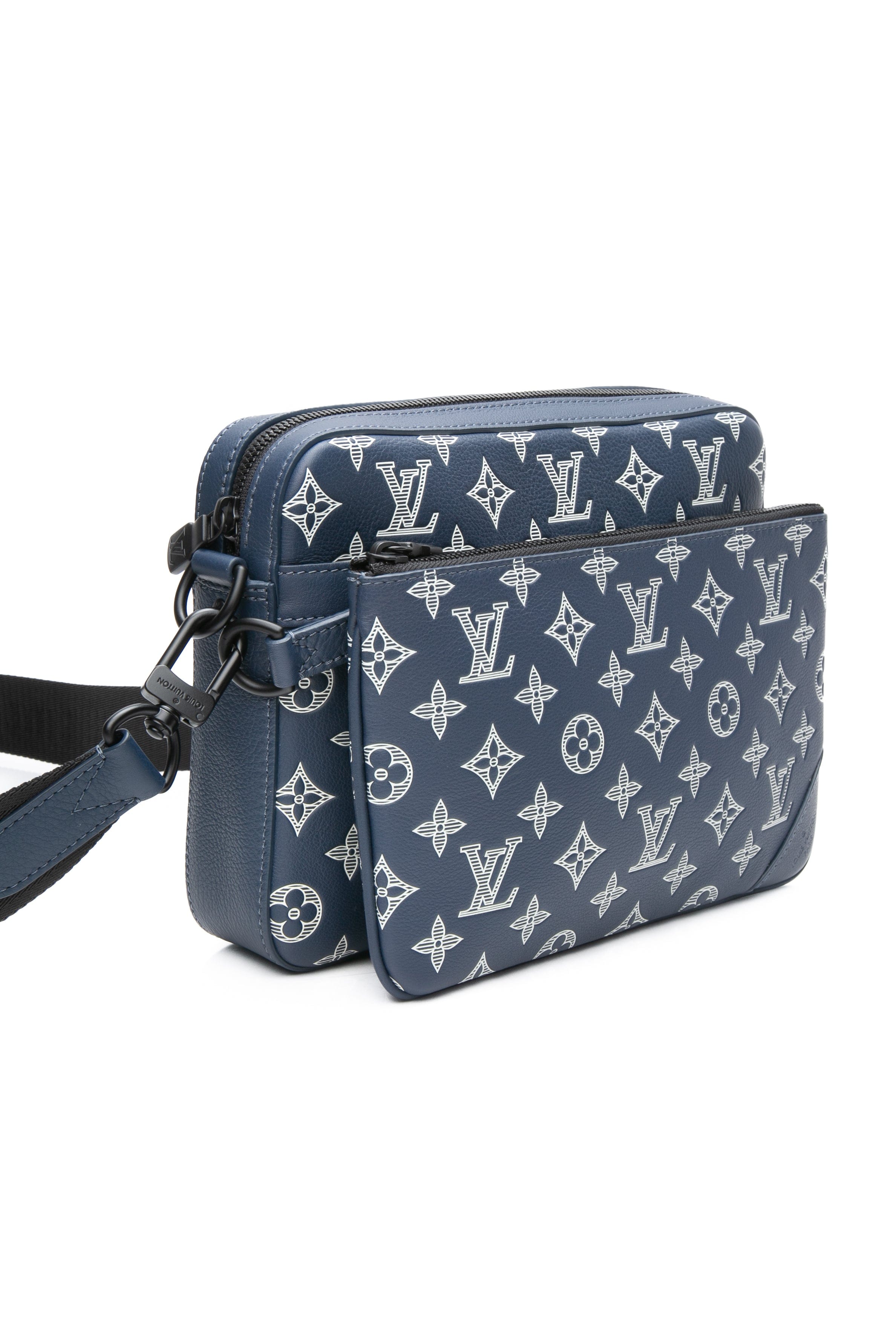 LOUIS VUITTON Navy Blue Monogram Shadow Trio Messenger Crossbody Bag