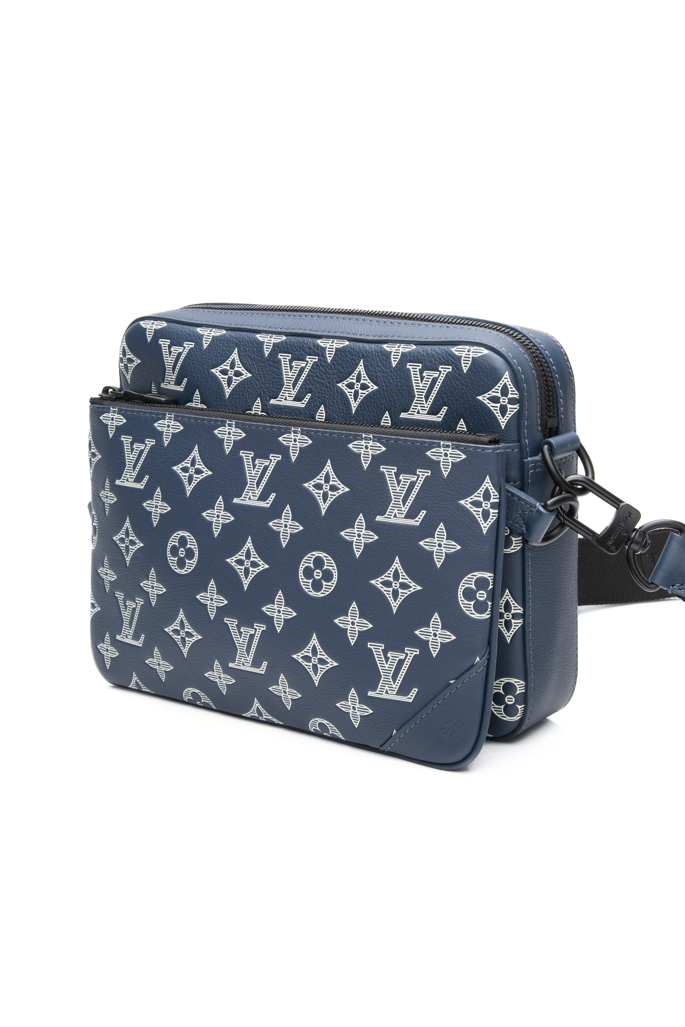 LOUIS VUITTON Navy Blue Monogram Shadow Trio Messenger Crossbody Bag