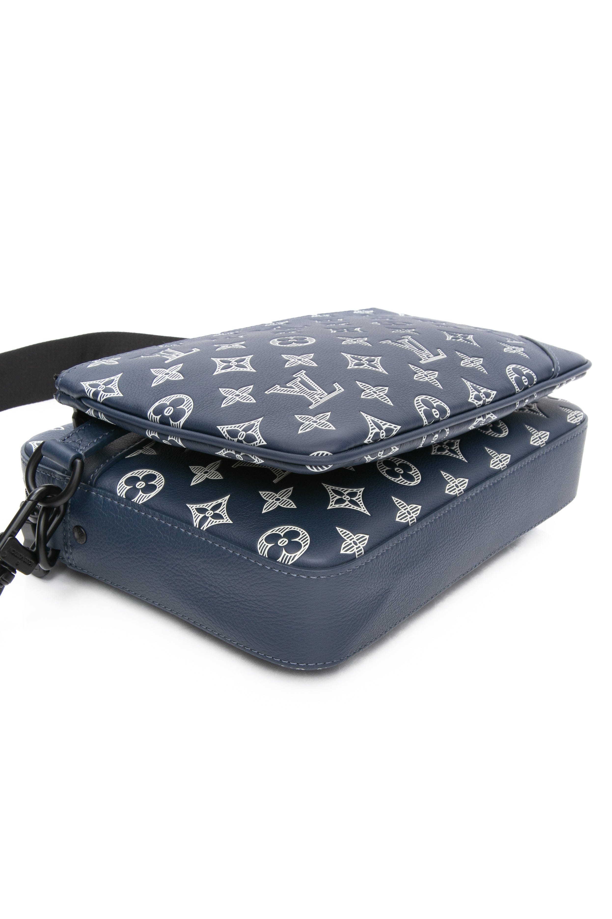 LOUIS VUITTON Navy Blue Monogram Shadow Trio Messenger Crossbody Bag