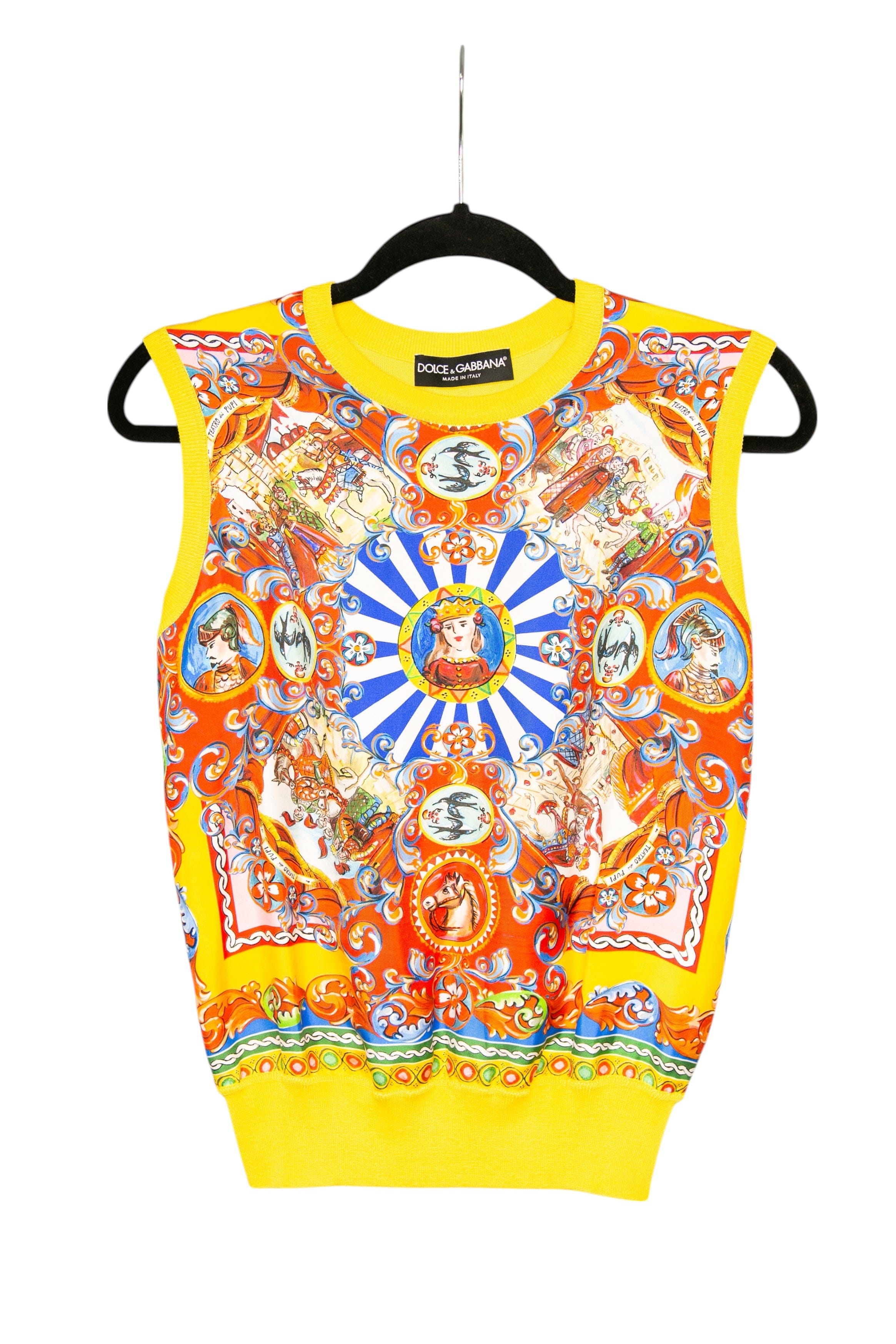 DOLCE & GABBANA Caretto Knitted Sleeveless Silk Yellow Printed Sweater Size 38 (Small)