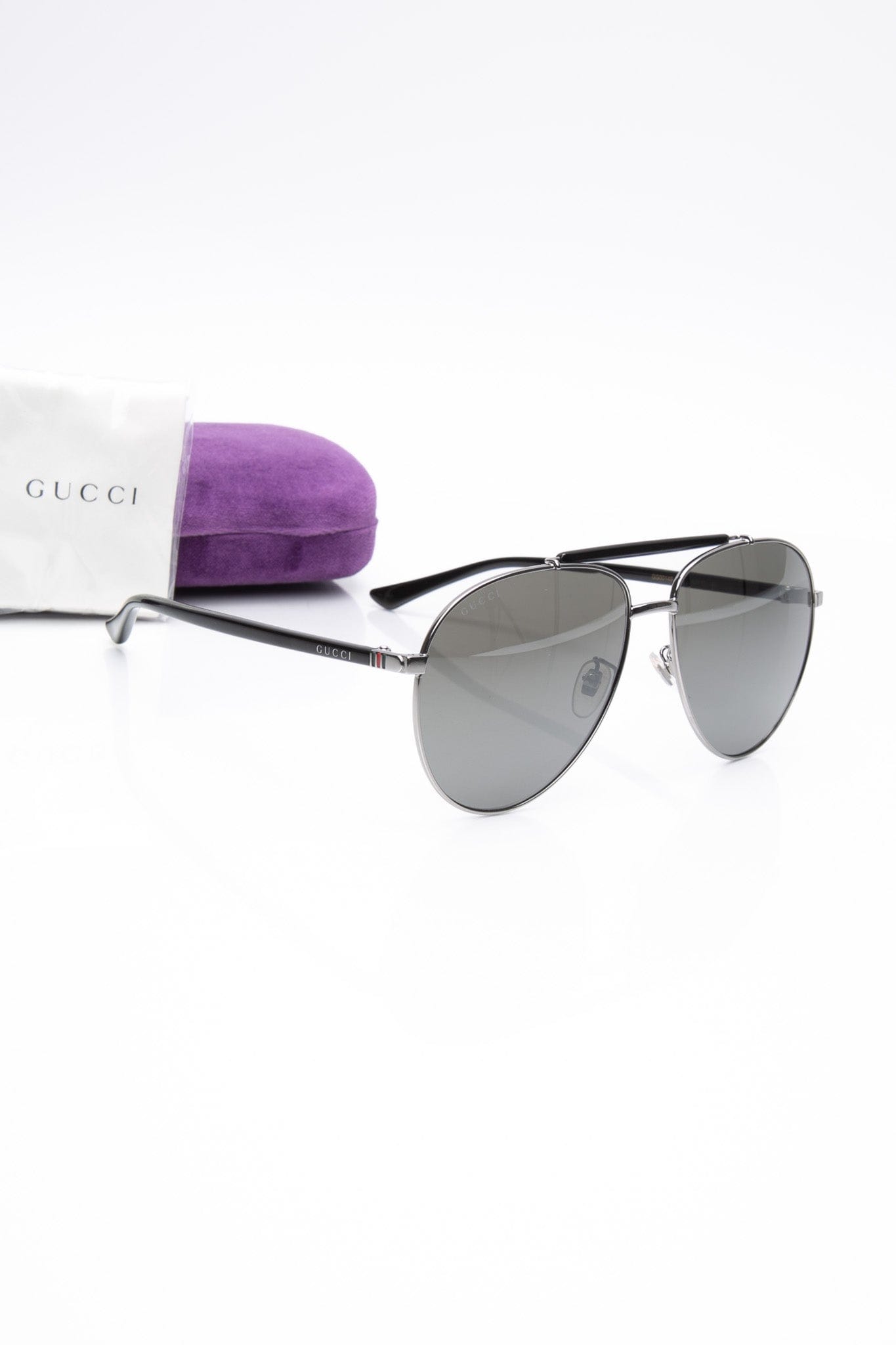 GUCCI Trendy Pilot Metal Shape With Acetate Top Bar Sunglasses
