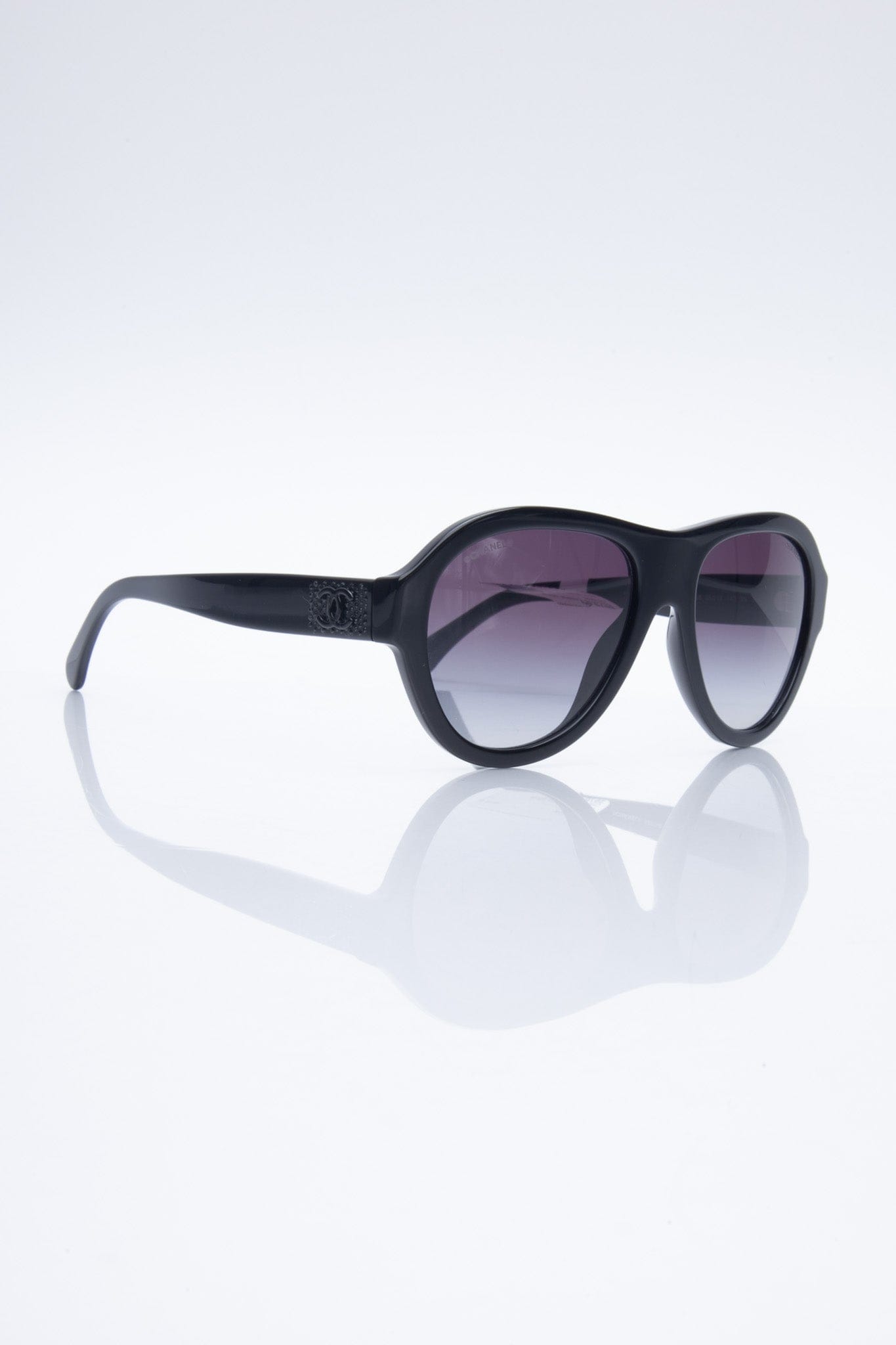 CHANEL Pilot Acetate and Strass Black Frame Sunglasses