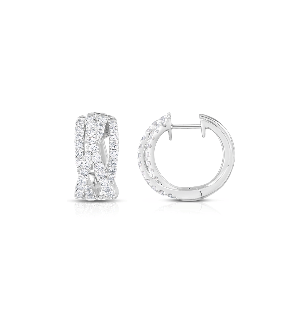 Sabel Collection White Gold Diamond Crossover Hoop Earrings
