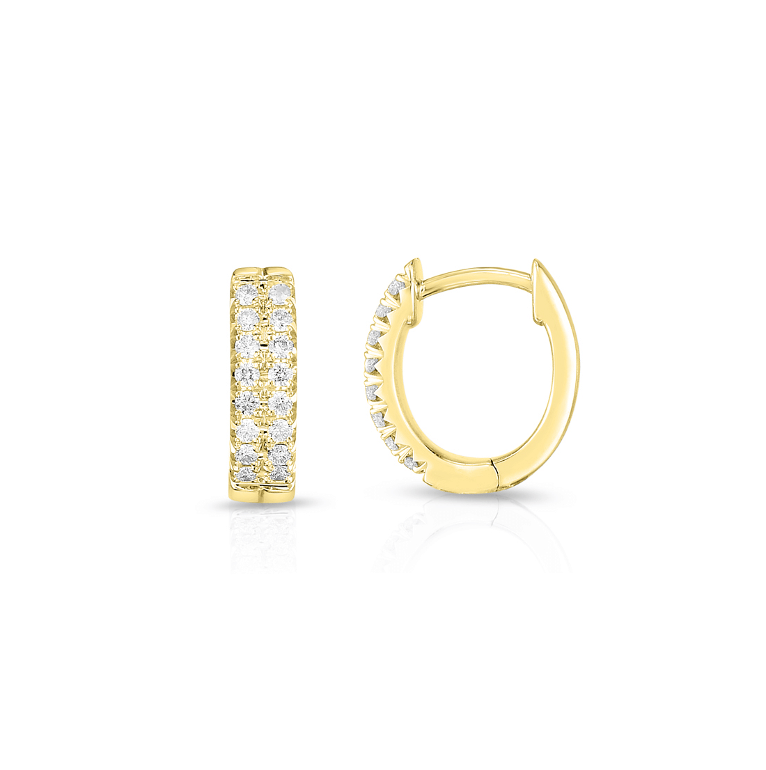 Sabel Collection Yellow Gold Double Diamond Row Huggie Hoop Earrings