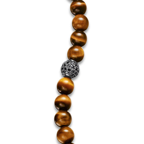 David Yurman Spiritual Beads Bracelet in Sterling Silver with Tigers Eye and Pavé Black Diamond Station, 8mm