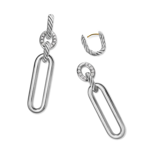 David Yurman Lexington Double Link Drop Earrings in Sterling Silver with Diamonds, 54mm
