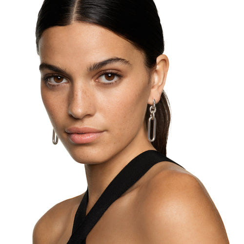 David Yurman Lexington Double Link Drop Earrings in Sterling Silver with Diamonds, 54mm