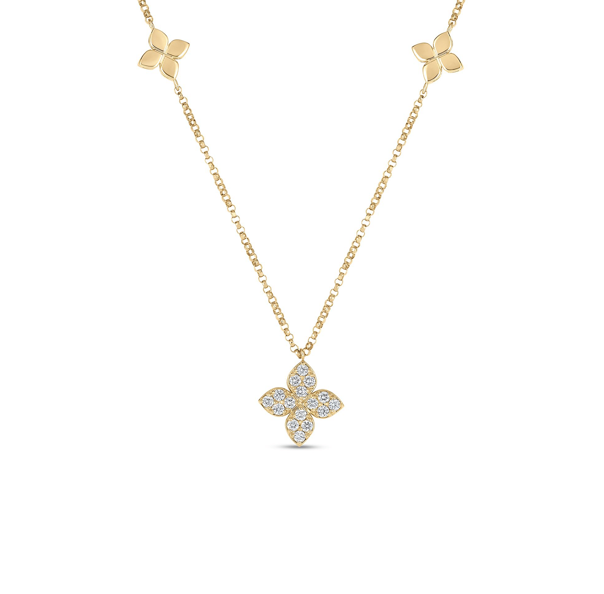 Roberto Coin Venetian Princess Yellow Gold and Diamond Flower Necklace
