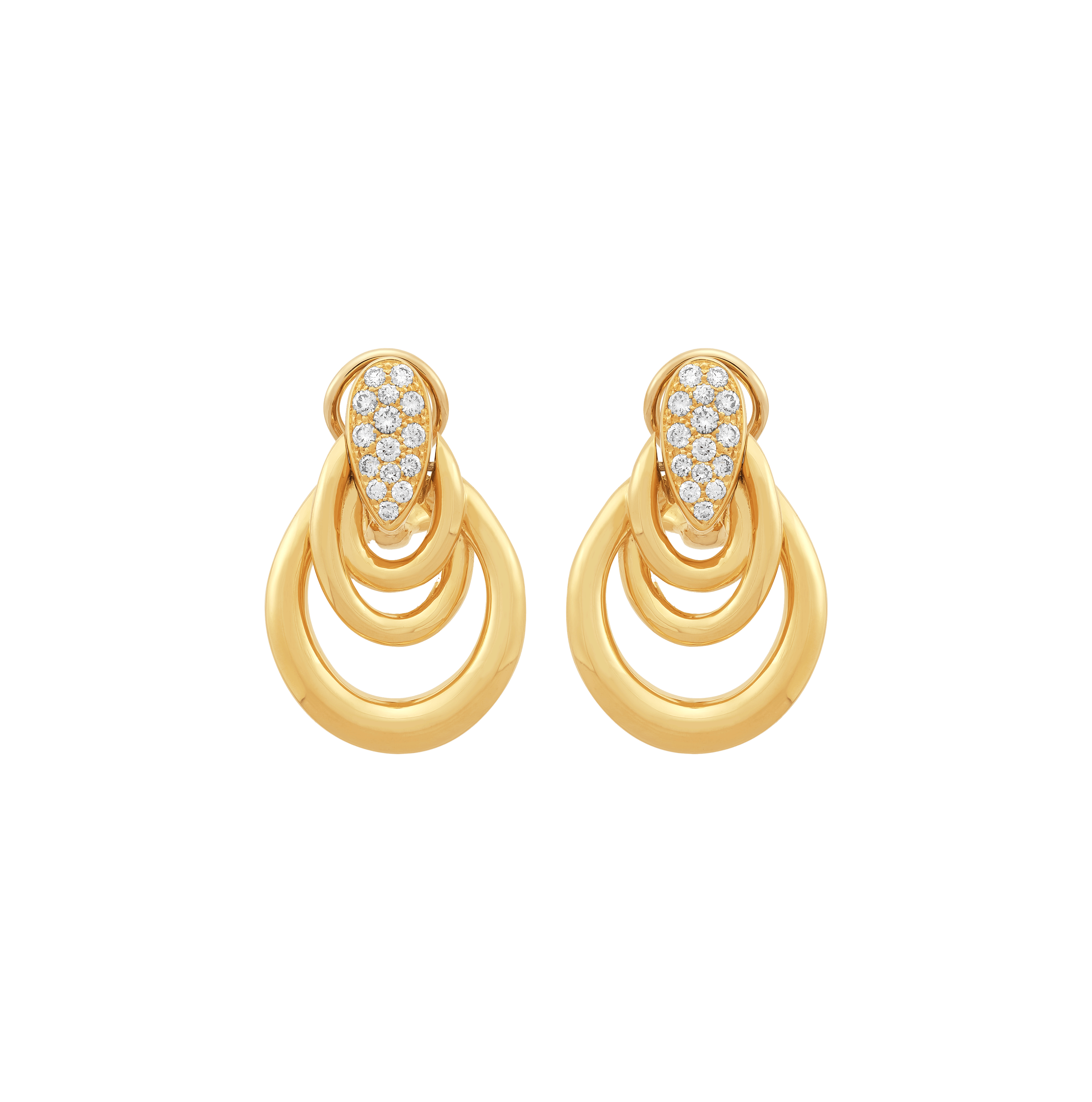 Sabel Collection Yellow Gold Graduated Oval Earrings with Diamonds