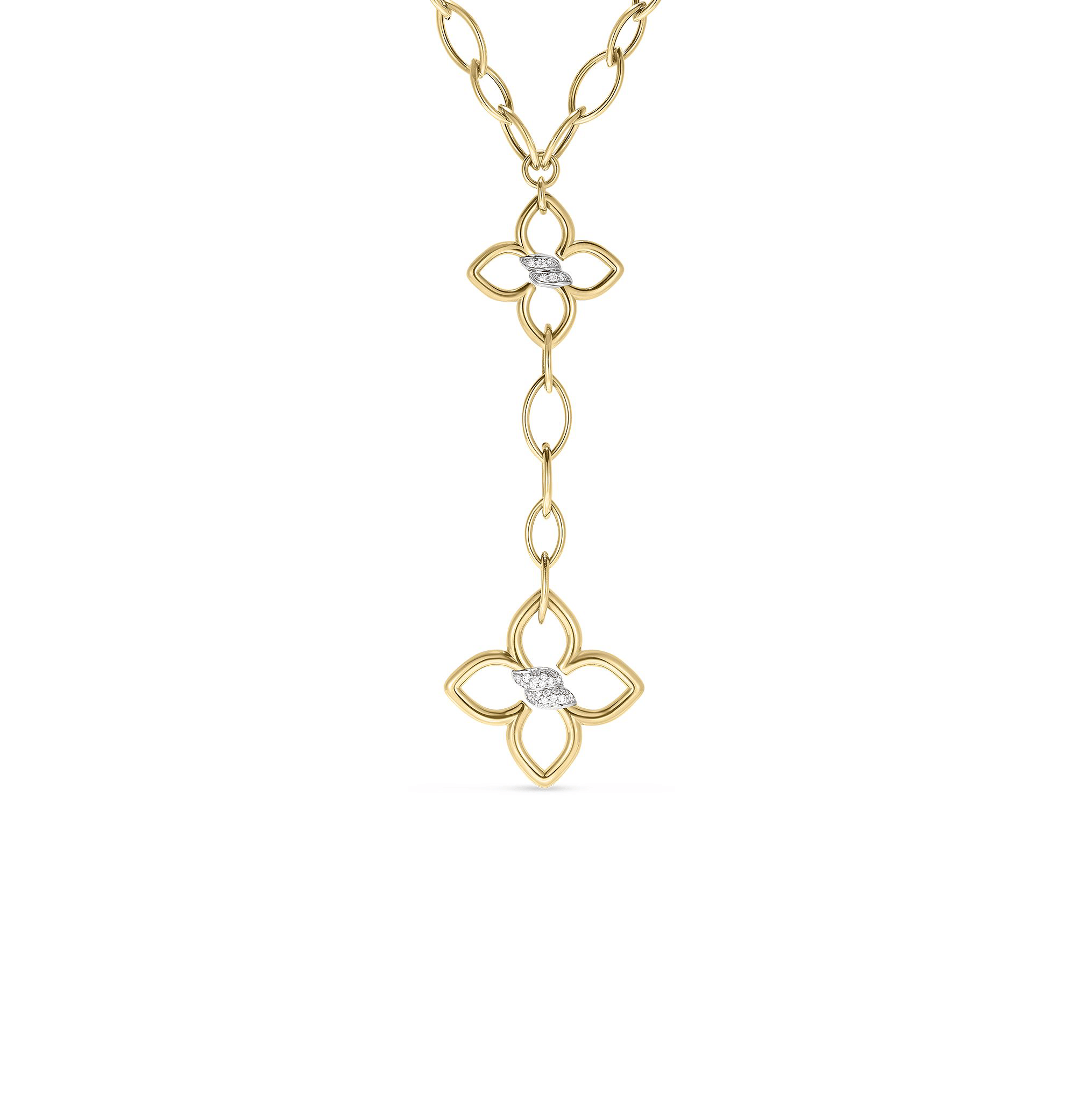 Roberto Coin Cialoma Double Diamond Flower Link Dangle Necklace