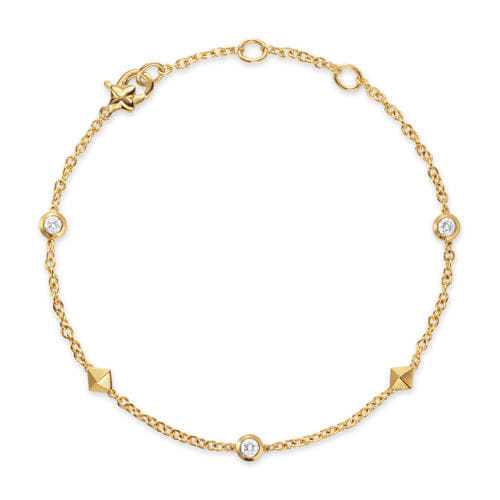 David Yurman Petite Modern Renaissance Station Bracelet in 18K Yellow Gold with Diamonds, 4.6mm