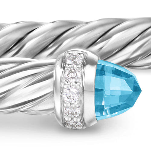 David Yurman Cablespira Flex Bracelet in Sterling Silver with Blue Topaz and Diamonds, 4mm, Size Medium