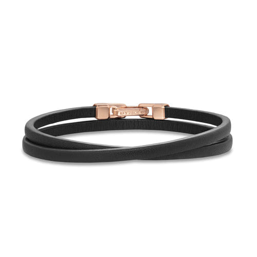 David Yurman Streamline Double Wrap Black Leather Bracelet with 18K Rose Gold, 5.2mm, Size Medium