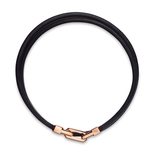 David Yurman Streamline Double Wrap Black Leather Bracelet with 18K Rose Gold, 5.2mm, Size Medium