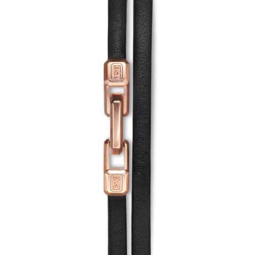 David Yurman Streamline Double Wrap Black Leather Bracelet with 18K Rose Gold, 5.2mm, Size Medium