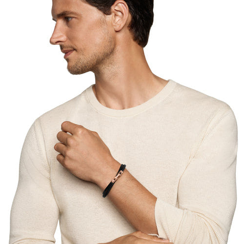 David Yurman Streamline Double Wrap Black Leather Bracelet with 18K Rose Gold, 5.2mm, Size Medium