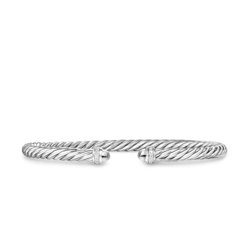 David Yurman Cablespira Flex Bracelet in Sterling Silver with Diamonds, 4mm, Size Medium