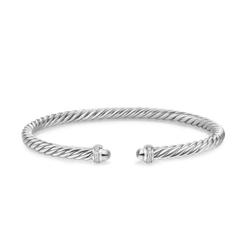 David Yurman Cablespira Flex Bracelet in Sterling Silver with Diamonds, 4mm, Size Medium