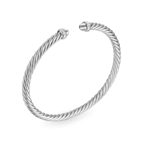 David Yurman Cablespira Flex Bracelet in Sterling Silver with Diamonds, 4mm, Size Medium