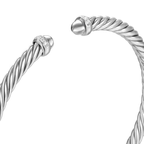 David Yurman Cablespira Flex Bracelet in Sterling Silver with Diamonds, 4mm, Size Medium