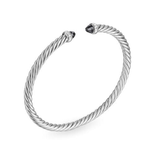 David Yurman Cablespira Flex Bracelet in Sterling Silver with Black Onyx and Diamonds, 4mm, Size Small