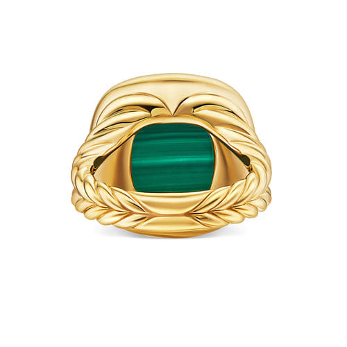 David Yurman Albion Ring in 18K Yellow Gold with Malachite and Diamonds, 15mm, Size 7